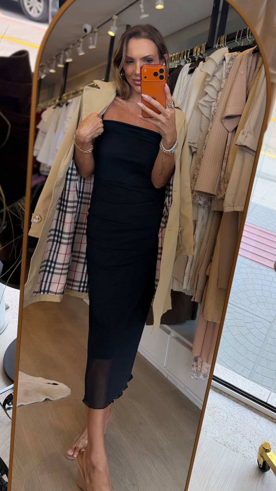 Trench Coat Clássico Longo cor Nude Inspirado no Estilo Burberry