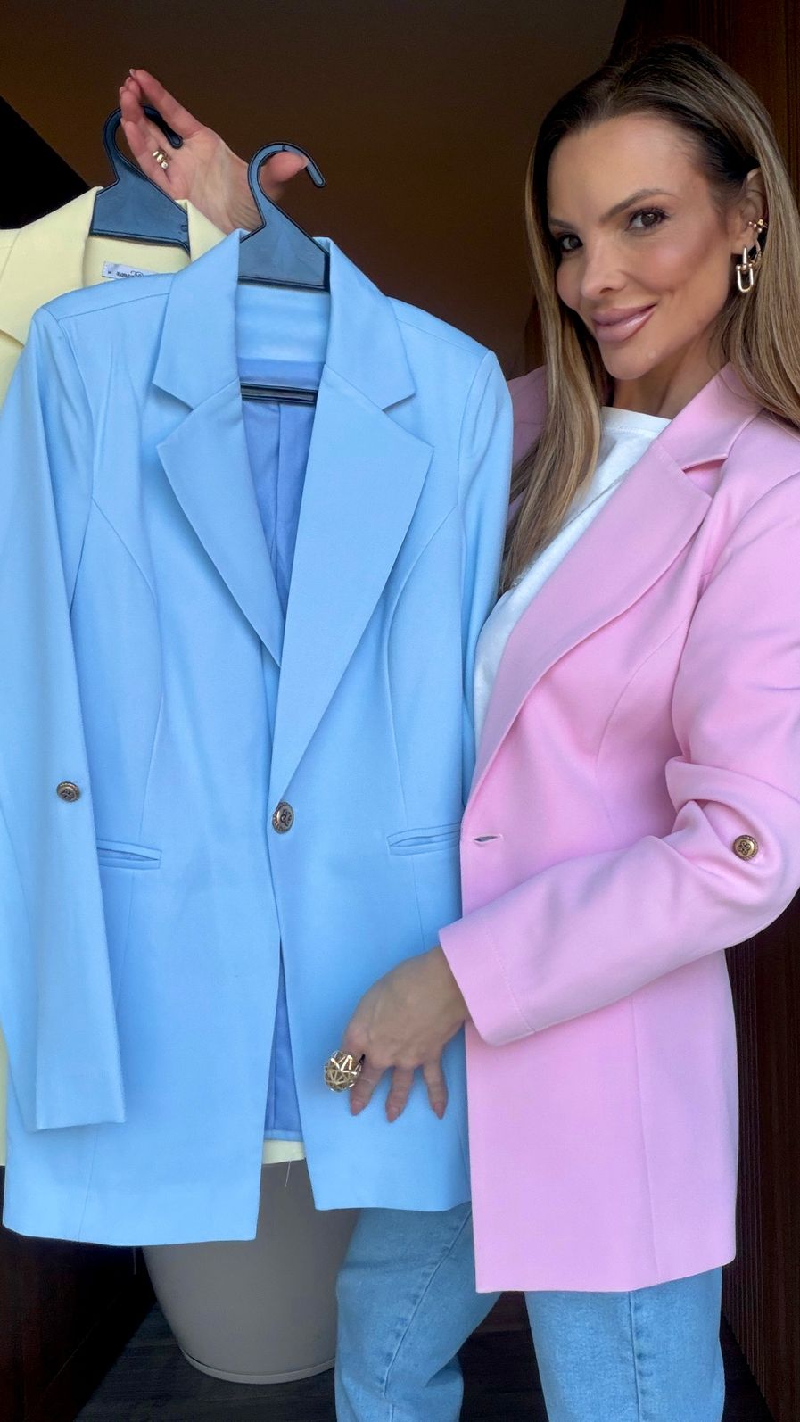 Blazer Longo Drama Signature Alfaiataria Premium com Martingale 1 botão cor Rosa Bebê