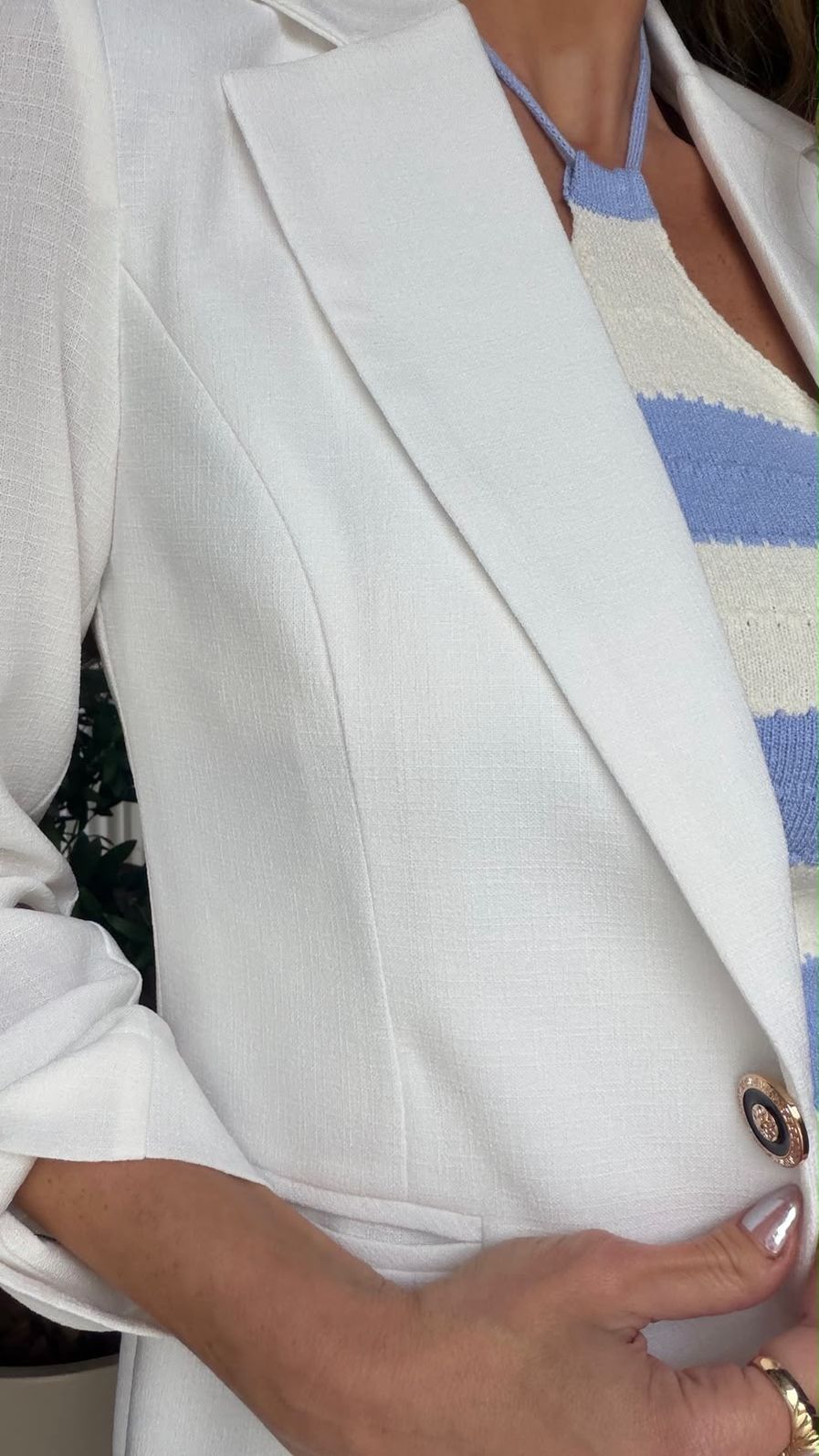 Blazer Longo Alfaiataria Premium com Martingale 1 botão cor OFF/White
