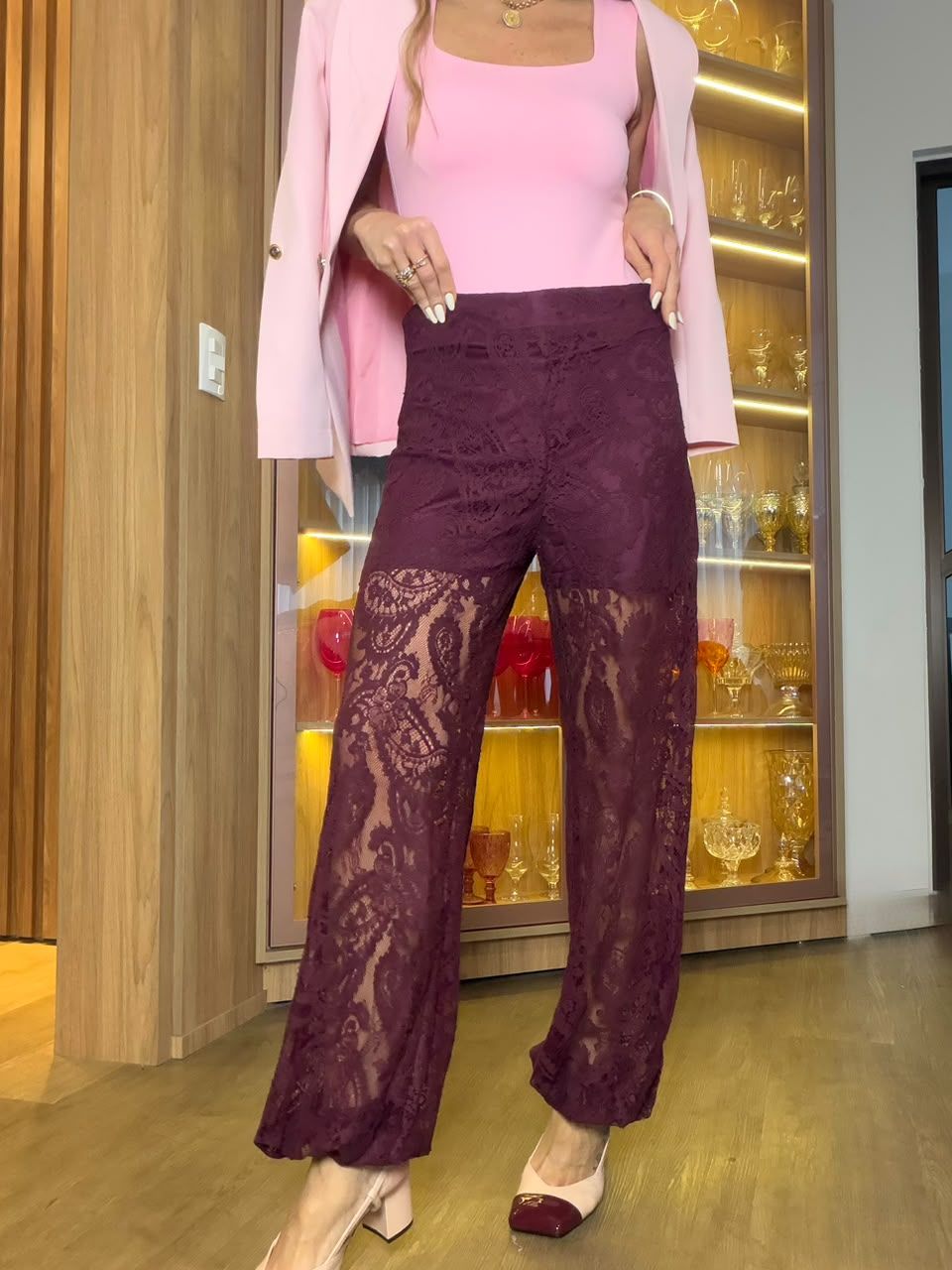 Calça Renda Bordo