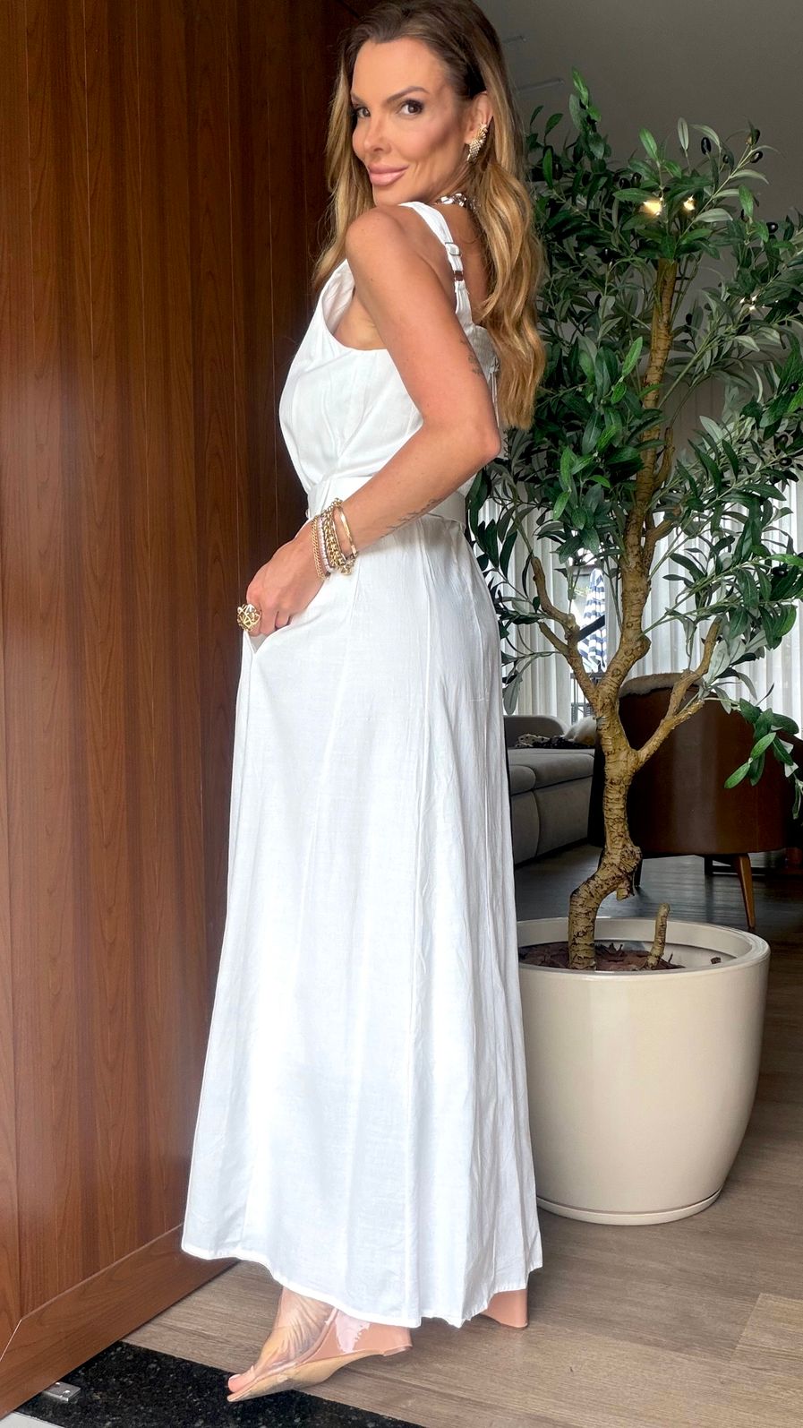 Vestido Linho cor Off/White Vestido Linho cor Off/White