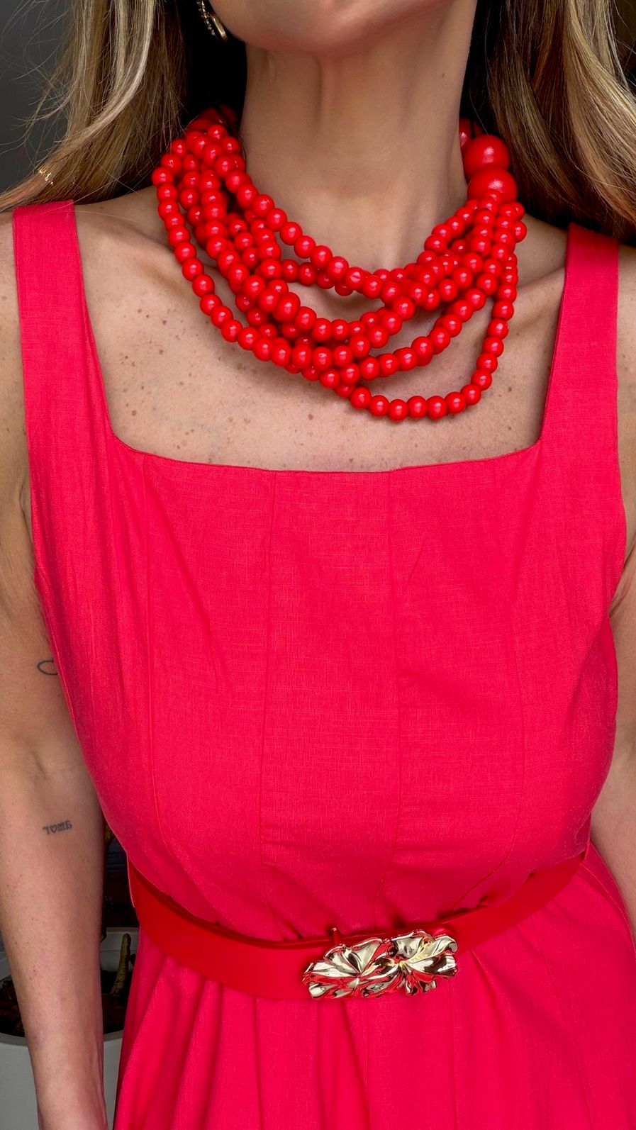 Vestido Linho cor Cereja Vestido Linho cor Cereja
