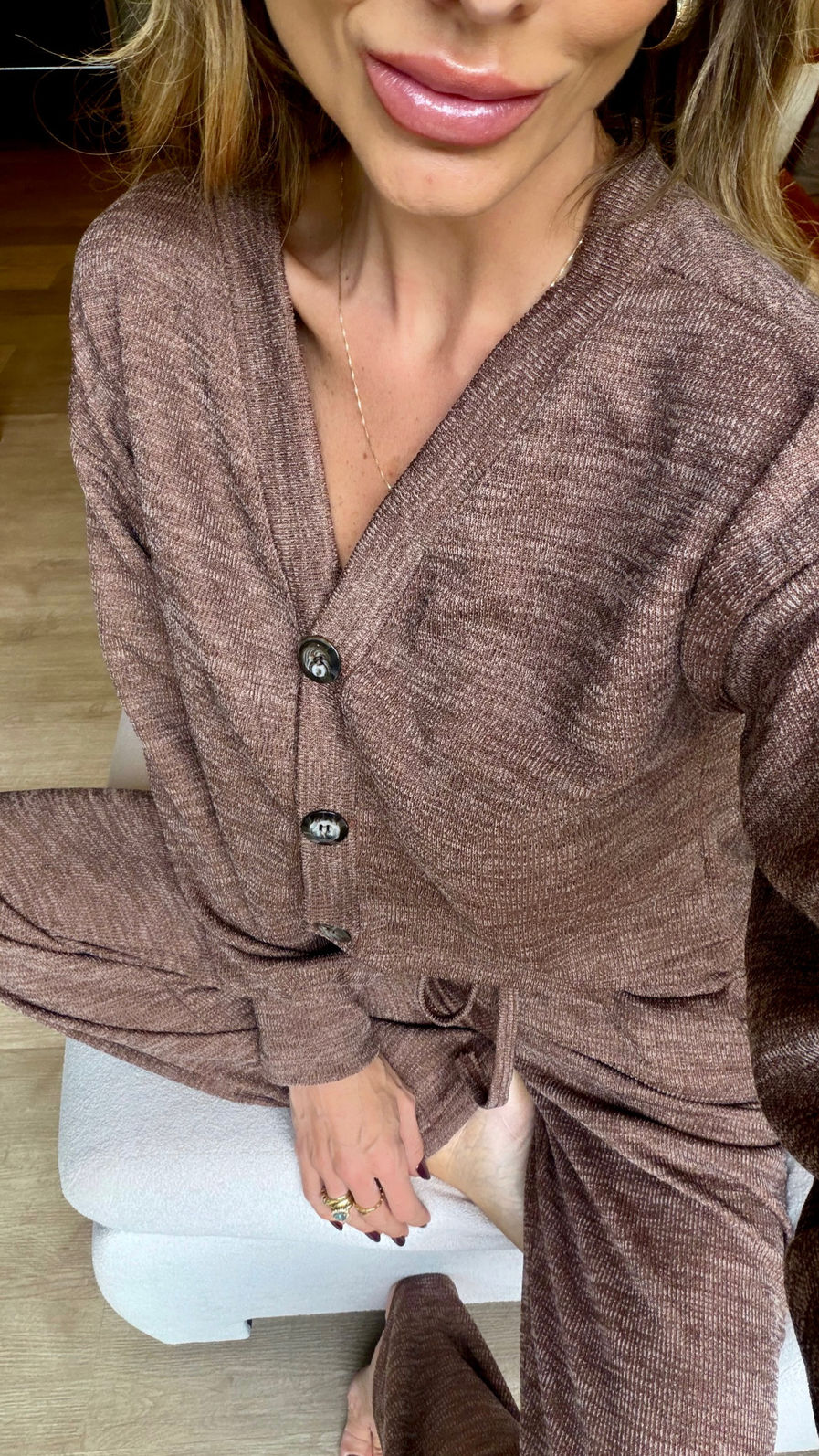 Conjunto Feminino em Lãzinha Texturizada cor Marrom