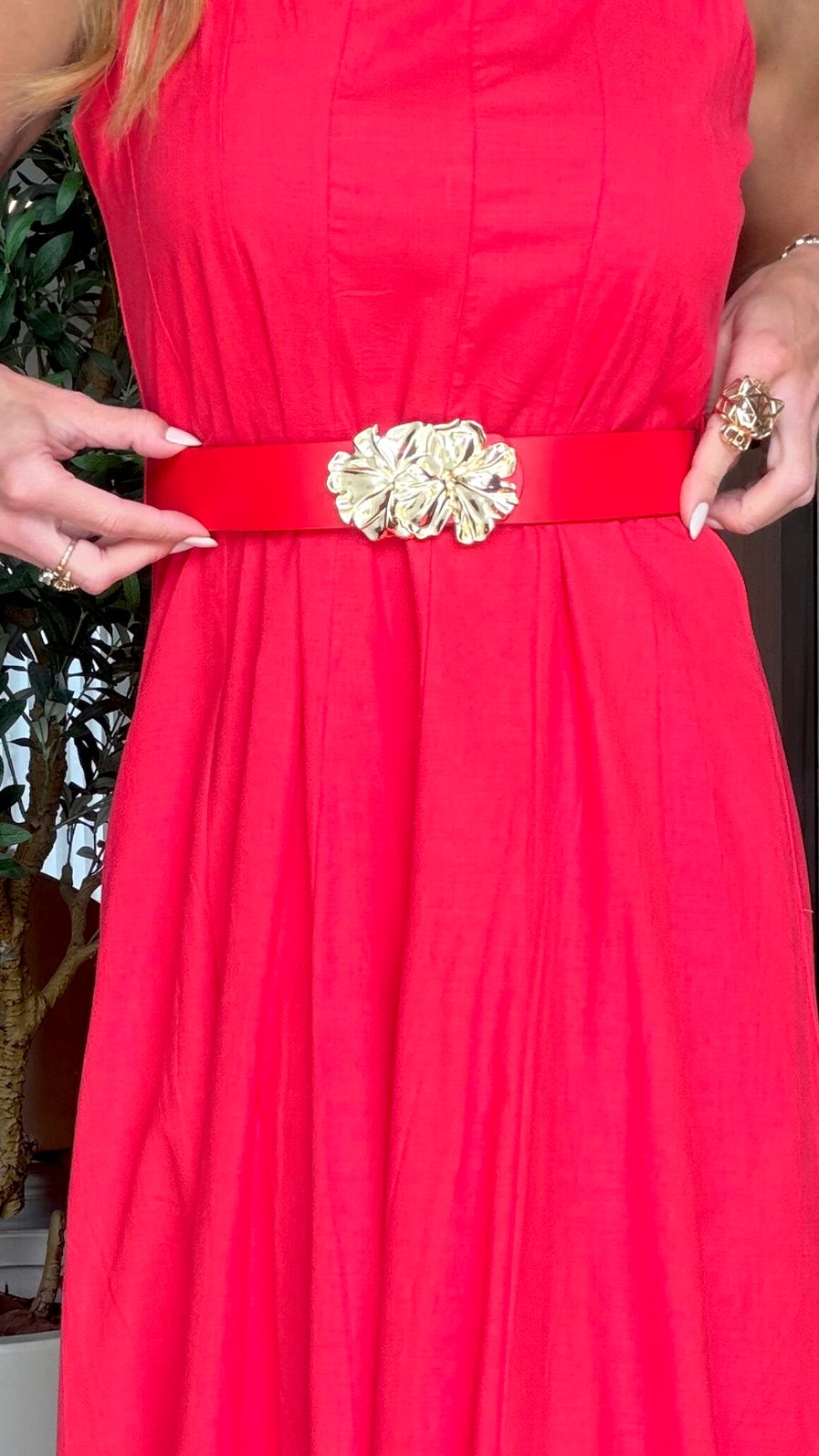 Vestido Linho cor Cereja Vestido Linho cor Cereja