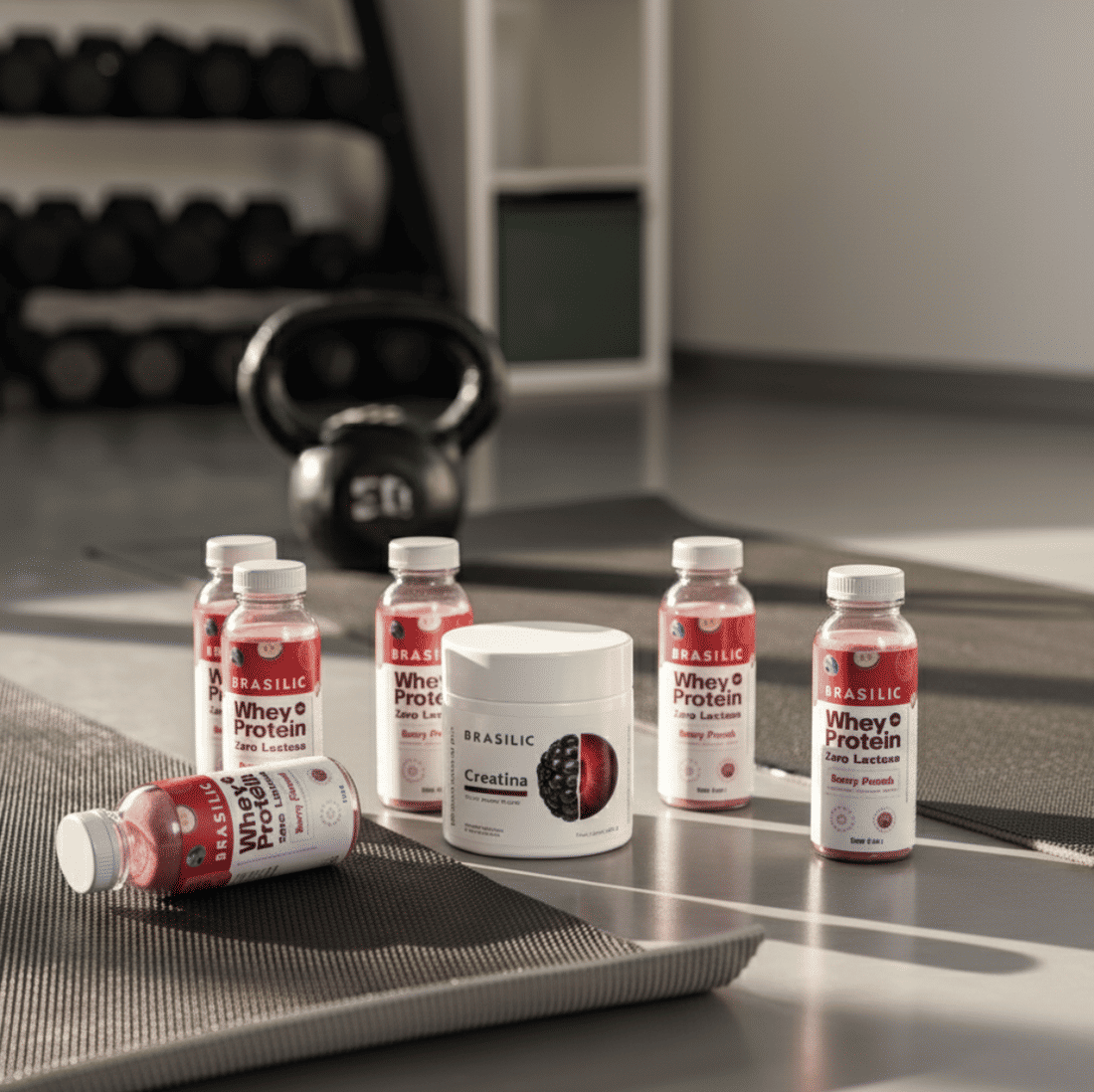 Combo 1 Creatina Frutas Negras 120g + 6 Unidades de Whey Protein Zero Lactose Berry Punch Garrafinha