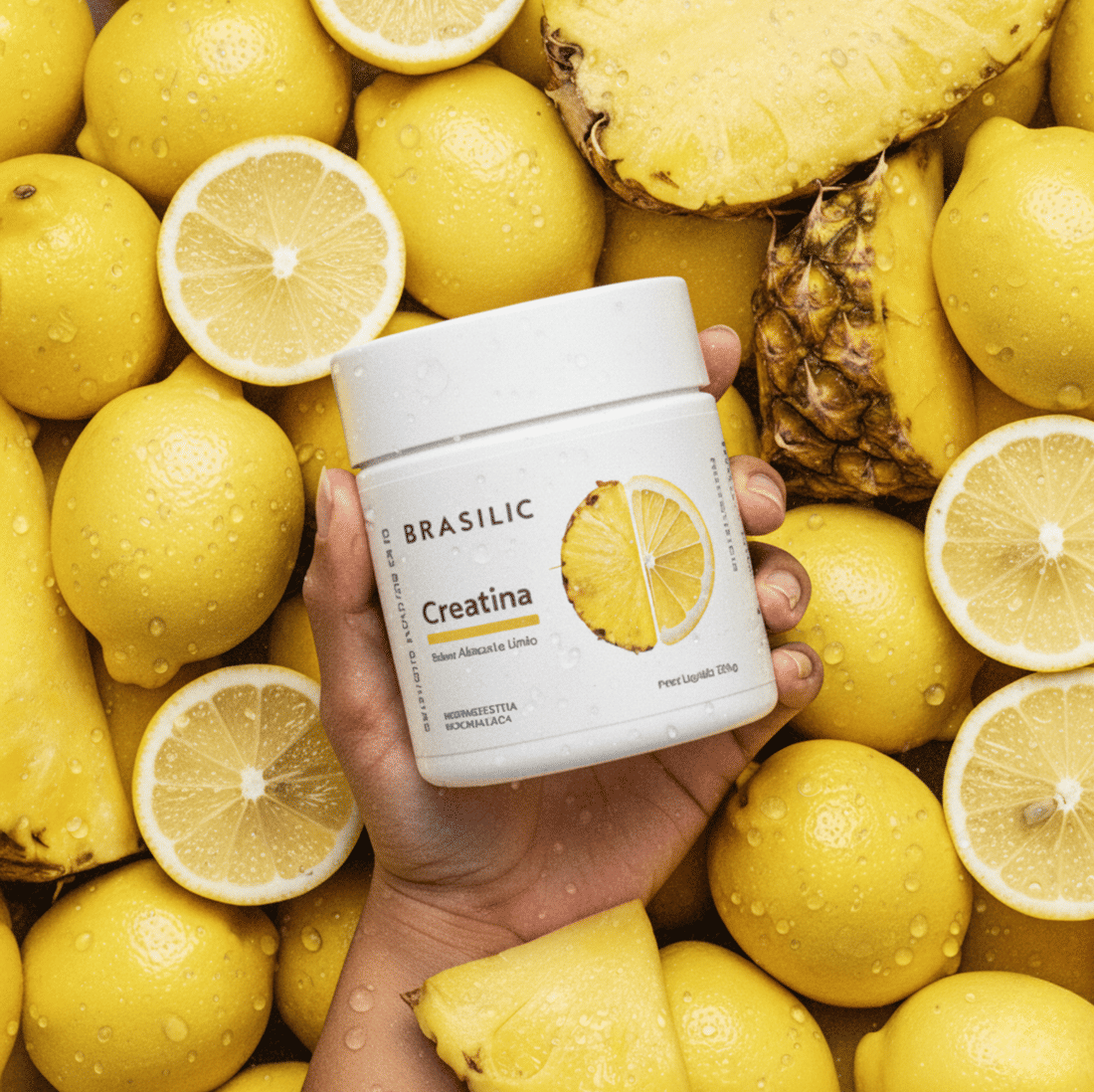 CREATINA MONOHIDRATADA E MICRONIZADA SABOR ABACAXI E LIMÃO 120G - BRASILIC CREATINA MONOHIDRATADA E MICRONIZADA SABOR ABACAXI E LIMÃO 120G - BRASILIC