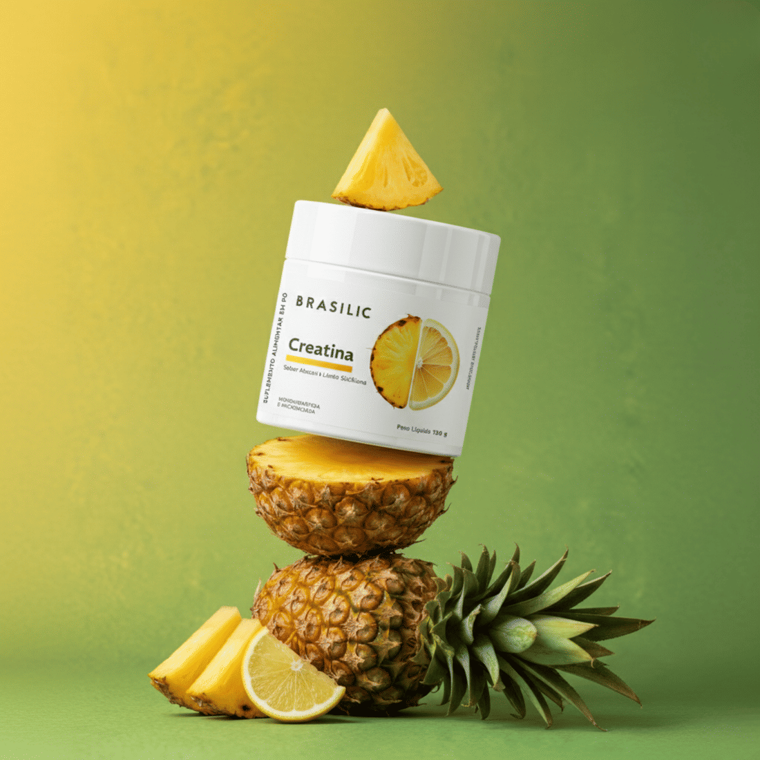 CREATINA MONOHIDRATADA E MICRONIZADA SABOR ABACAXI E LIMÃO 120G - BRASILIC CREATINA MONOHIDRATADA E MICRONIZADA SABOR ABACAXI E LIMÃO 120G - BRASILIC
