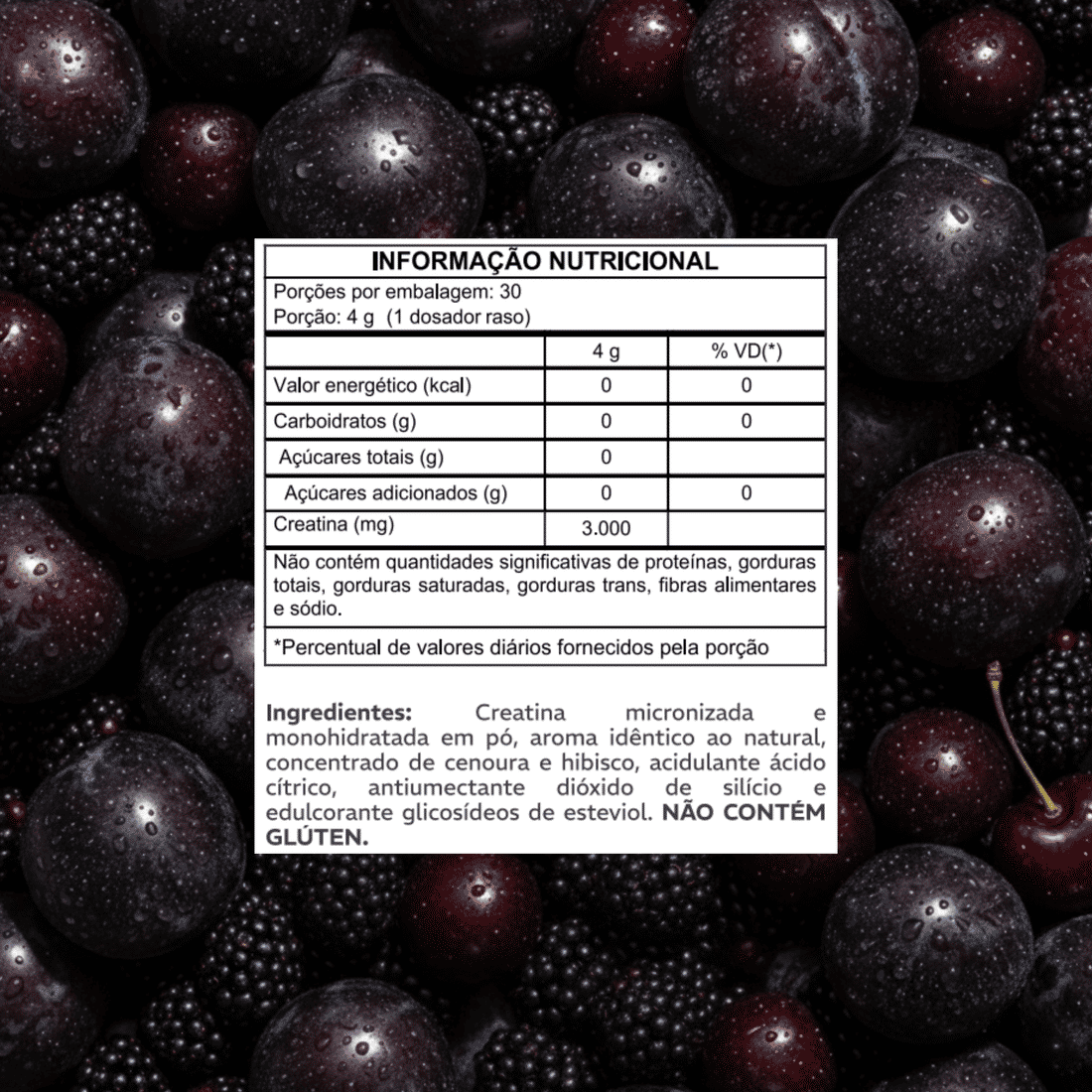 CREATINA MONOHIDRATADA E MICRONIZADA SABOR FRUTAS NEGRAS 120G - BRASILIC CREATINA MONOHIDRATADA E MICRONIZADA SABOR FRUTAS NEGRAS 120G - BRASILIC