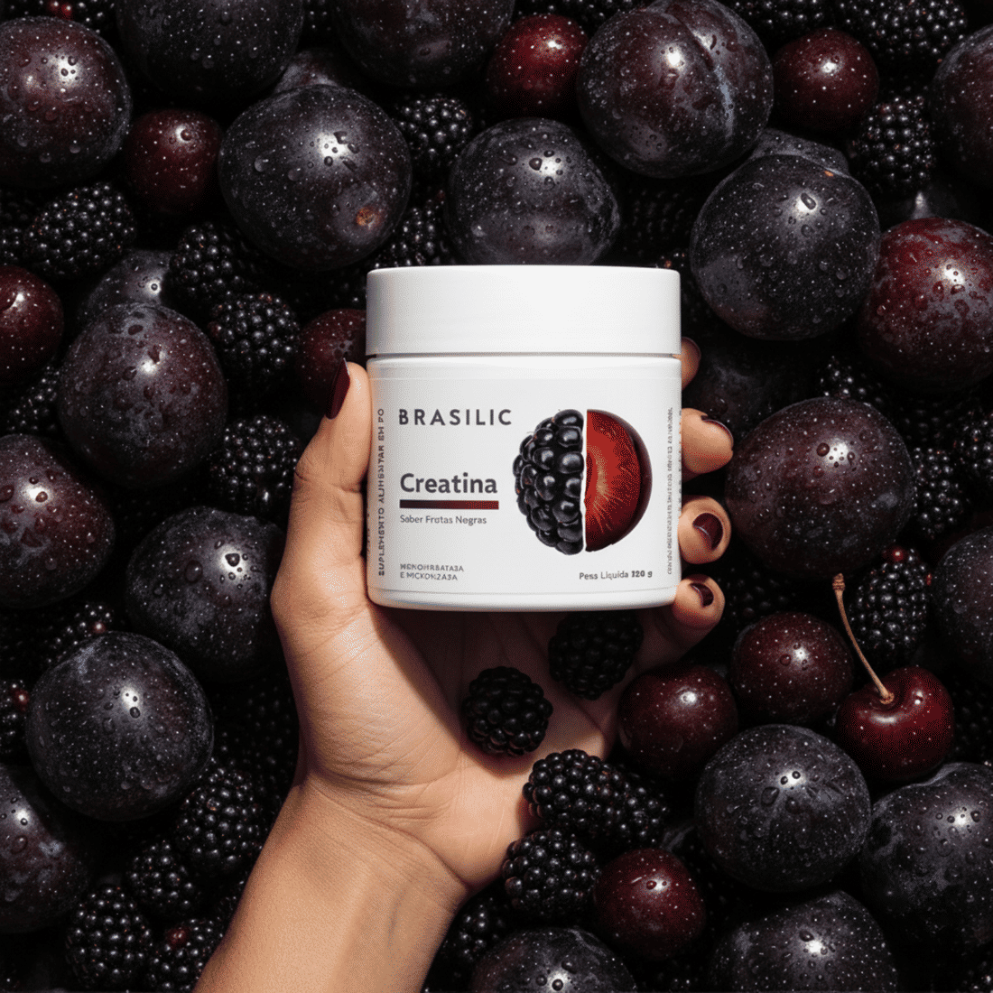 CREATINA MONOHIDRATADA E MICRONIZADA SABOR FRUTAS NEGRAS 120G - BRASILIC CREATINA MONOHIDRATADA E MICRONIZADA SABOR FRUTAS NEGRAS 120G - BRASILIC