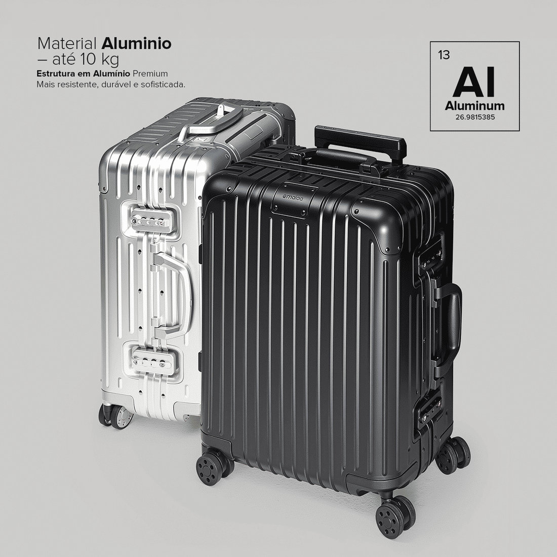 Mala de Viagem Pequena de Bordo 10 kg em Aluminio Dubai Maloa Preto