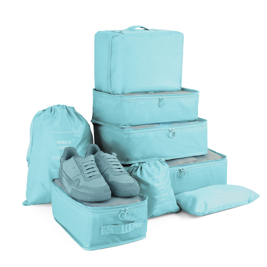 Kit Organizador Colorful Life, Organizador Porta Sapato Turquesa e Kit Frasco 9 Peças Celeste