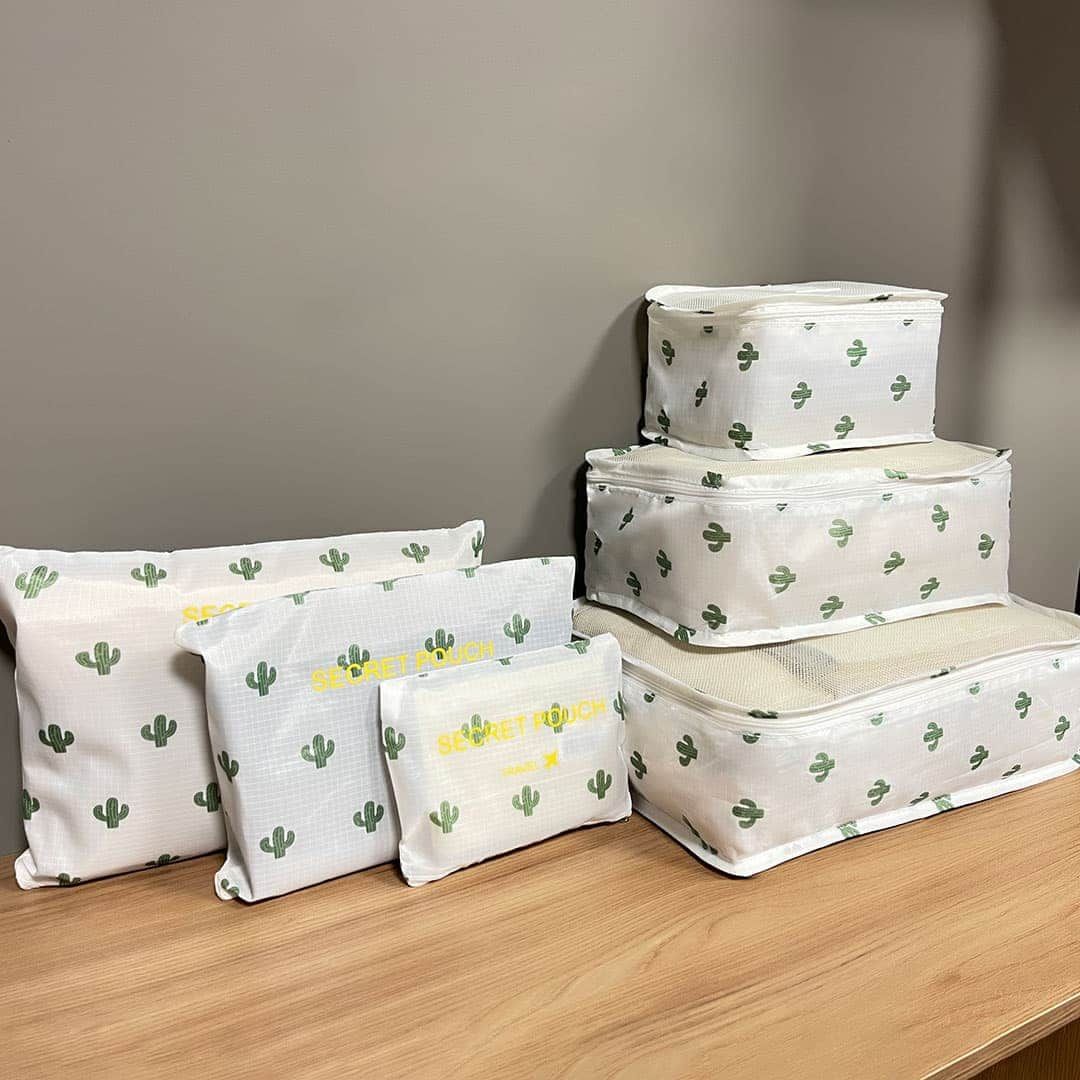 Kit Organizador De Mala 6 Peças Cactos Branco