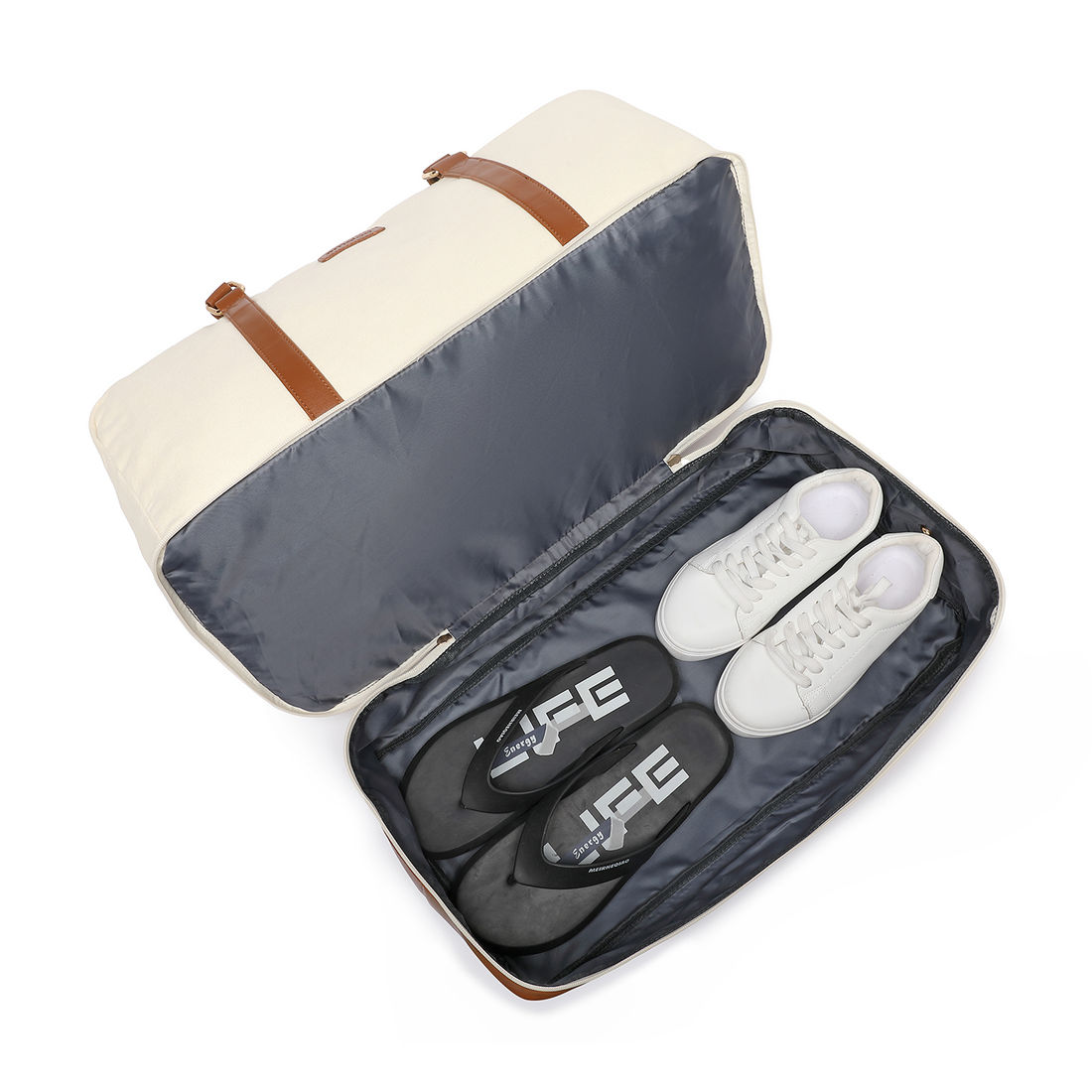 Bolsa de Viagem em Lona com Couro Sintético Urban Maloa Bege Bolsa de Viagem em Lona com Couro Sintético Urban Maloa Bege