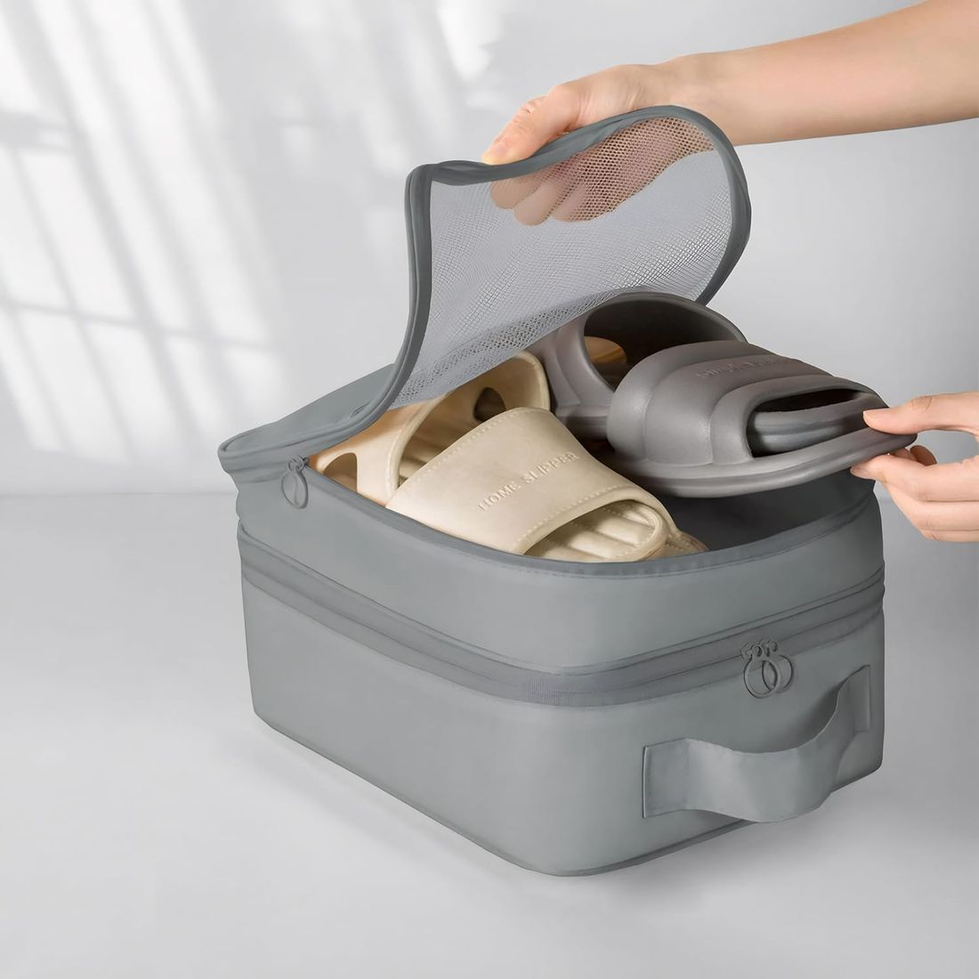 Kit Frasqueira Ibiza Branco, Kit Frasco 7 Peças e Organizador Porta Sapato Cinza