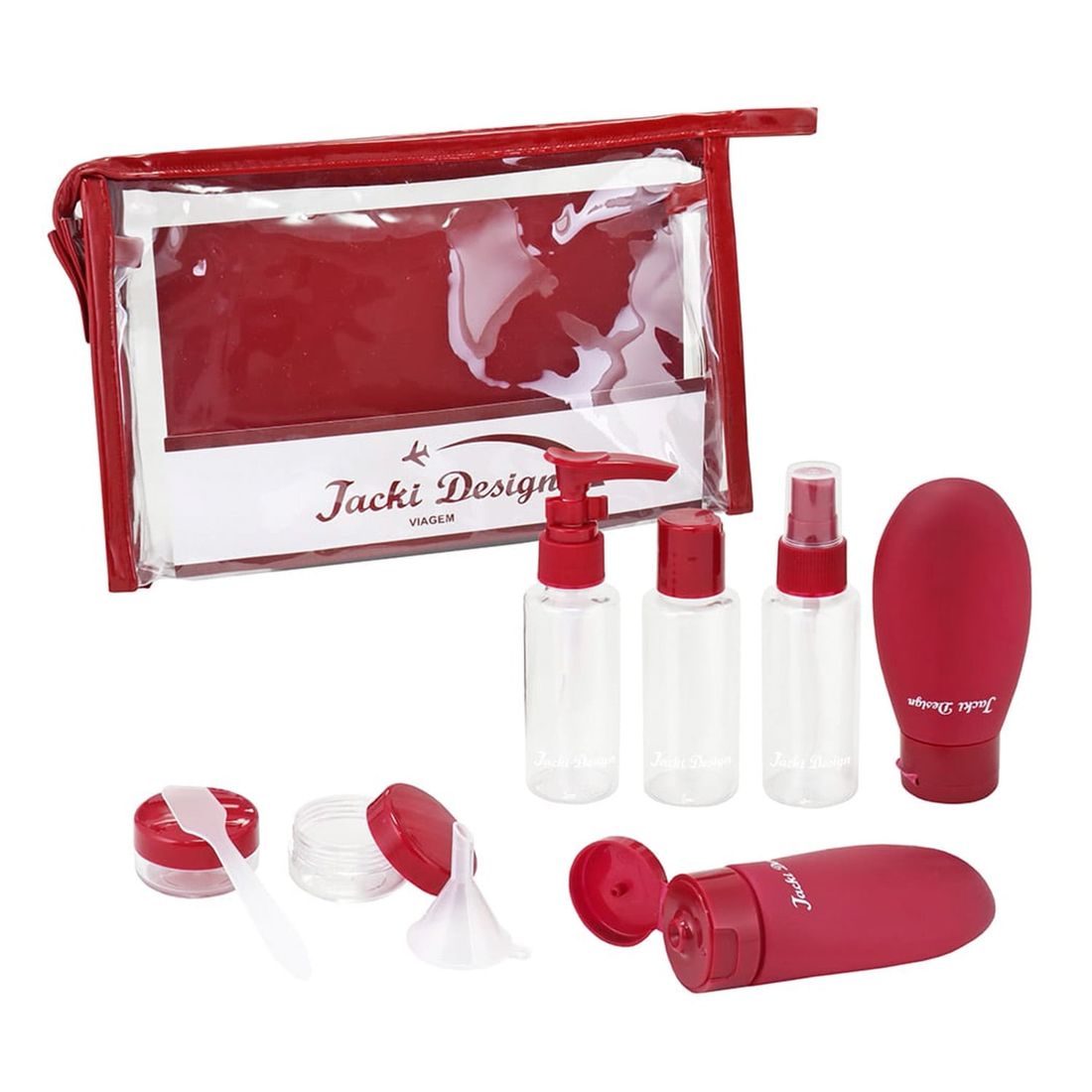 Kit de Mala Pequena de Bordo Islândia Preto e Branca, Kit Frasco 10 pcs Premium Preto e Vinho com Bolsa Porta Lingerie Preto e Vinho