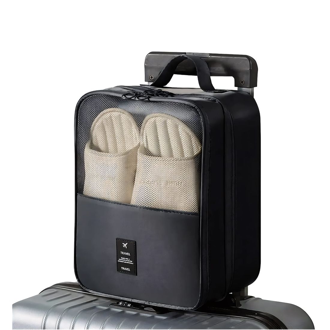 Kit de Mala Pequena de Bordo Suécia Preta e Prata, Organizador Porta Sapato Preto e Rosa com Tag Good Travel Preto e Rosa Kit de Mala Pequena de Bordo Suécia Preta e Prata, Organizador Porta Sapato Preto e Rosa com Tag Good Travel Preto e Rosa