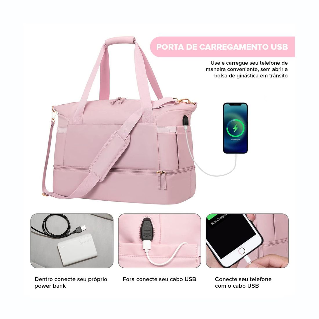 Kit Completo Brasil Branco, Kit Frasco 7 Pecas, Bolsa Journey e Kit Organizador Laundry Rosa