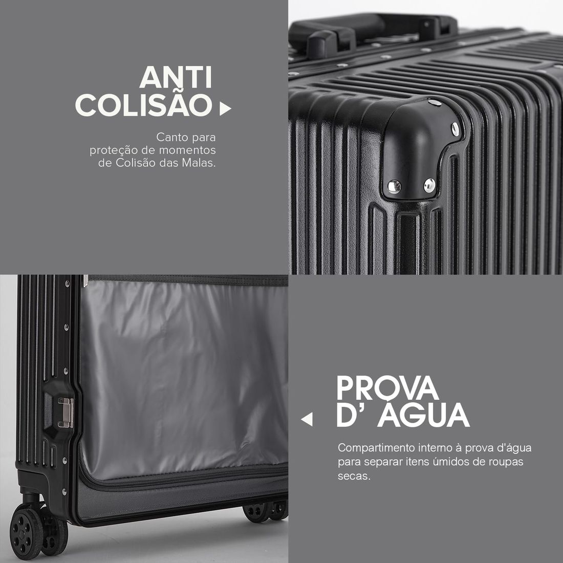 Mala de Viagem Média 23kg Policarbonato ABS Noruega Maloa Preto Mala de Viagem Média 23kg Policarbonato ABS Noruega Maloa Preto