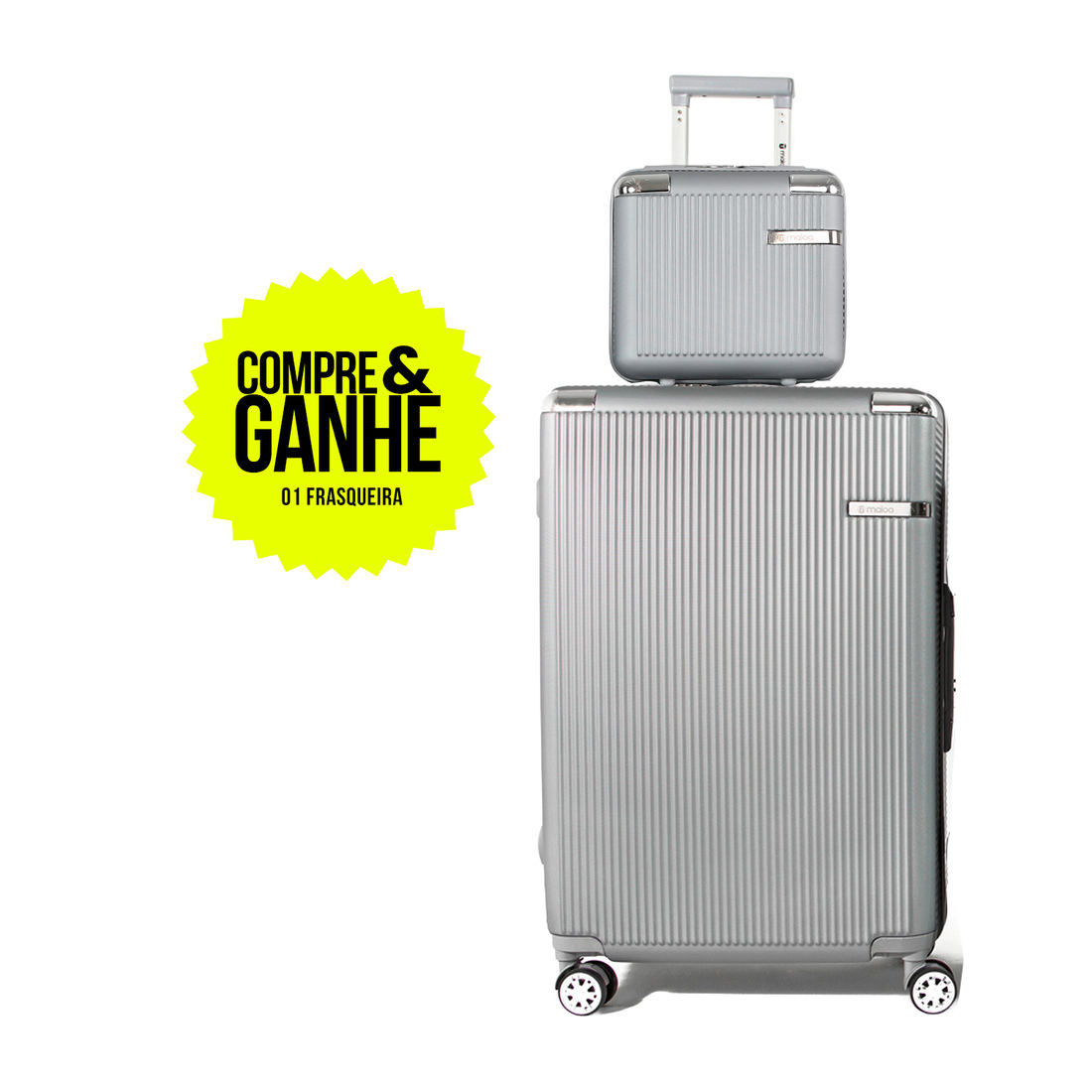 Compre Mala de Viagem Croácia Prata Grande 32kg em ABS e Ganhe Frasqueira Compre Mala de Viagem Croácia Prata Grande 32kg em ABS e Ganhe Frasqueira