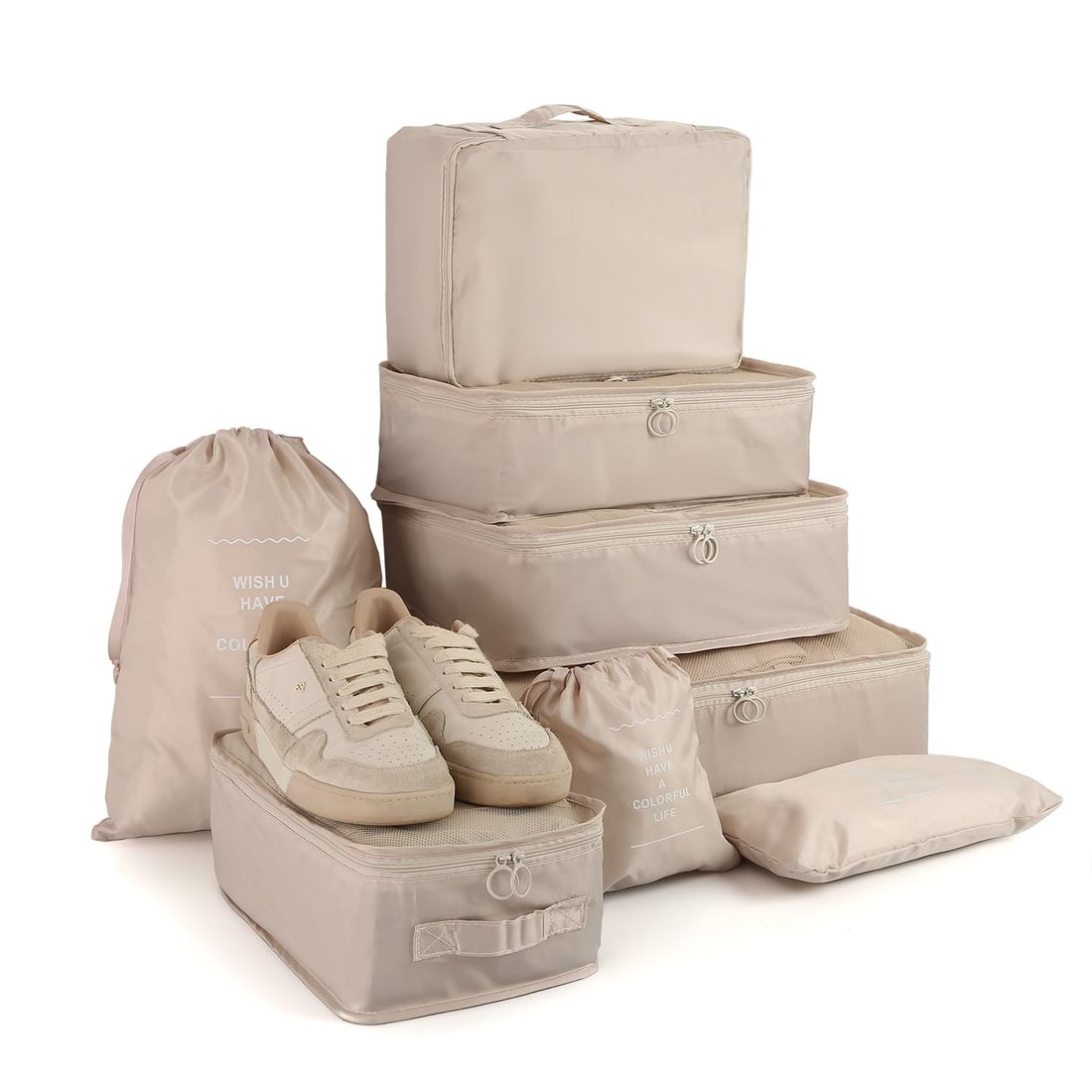 Kit de Malas de Viagem 10kg e 32 kg Amsterdam, Porta Sapato e Kit Organizador Bege