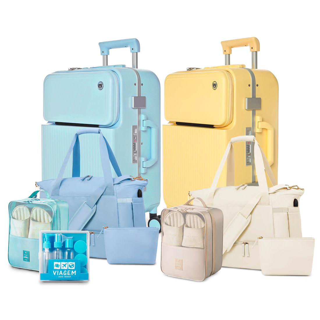 Kit de Mala Pequena de Bordo Porto Azul e Amarelo, Bolsa Journey Azul e Bege com Organizador Porta Sapato Turquesa e Bege Kit de Mala Pequena de Bordo Porto Azul e Amarelo, Bolsa Journey Azul e Bege com Organizador Porta Sapato Turquesa e Bege