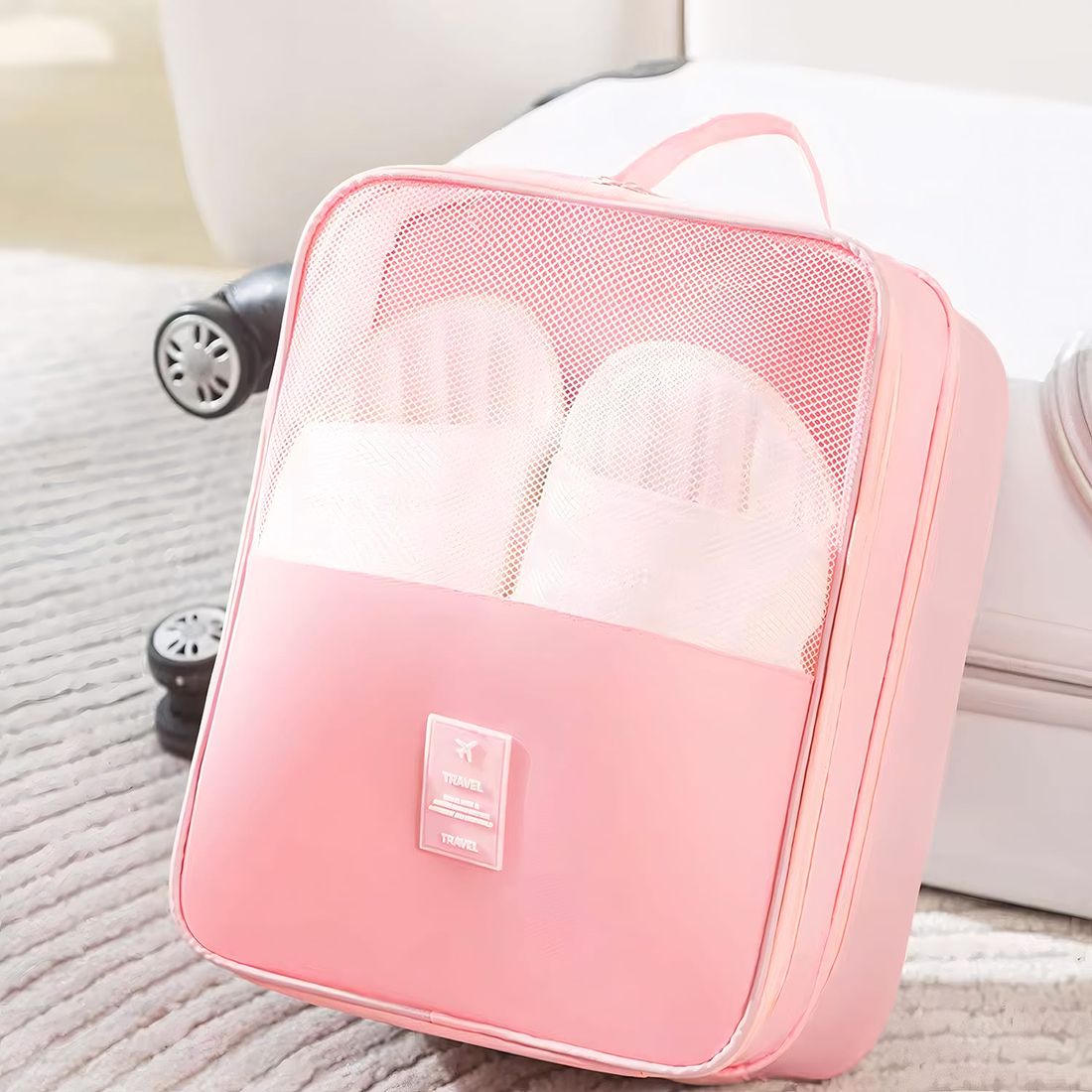 Kit de Mala Pequena de Bordo 10 kg Bélgica Rosa, Kit Frascos 7 Pecas, Organizador Sapato, Organizador Colorful Life e Home Spray Aroma`loa