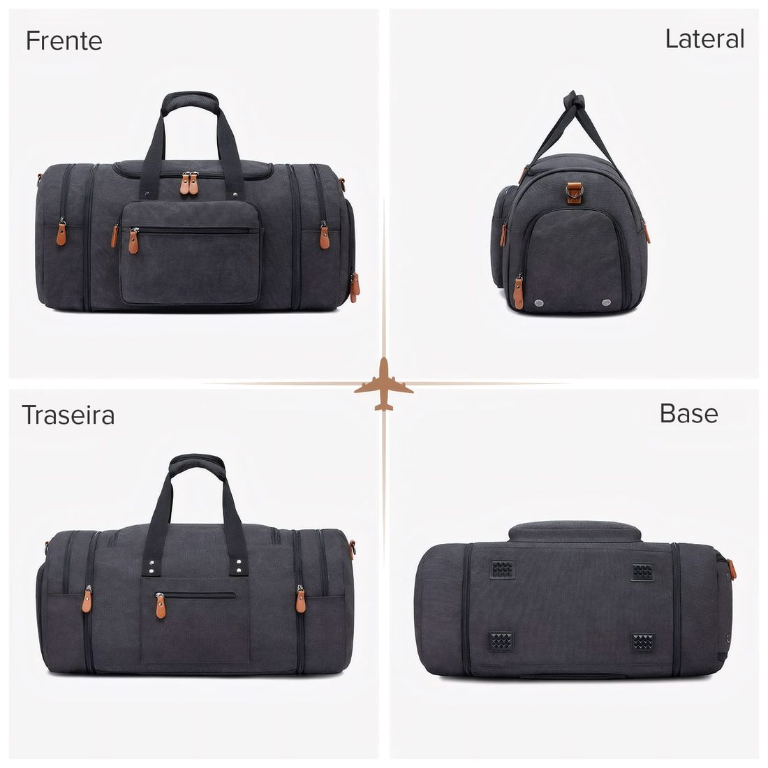 Bolsa de Viagem com Expansor Canvas Duffel Bags Chumbo Bolsa de Viagem com Expansor Canvas Duffel Bags Chumbo