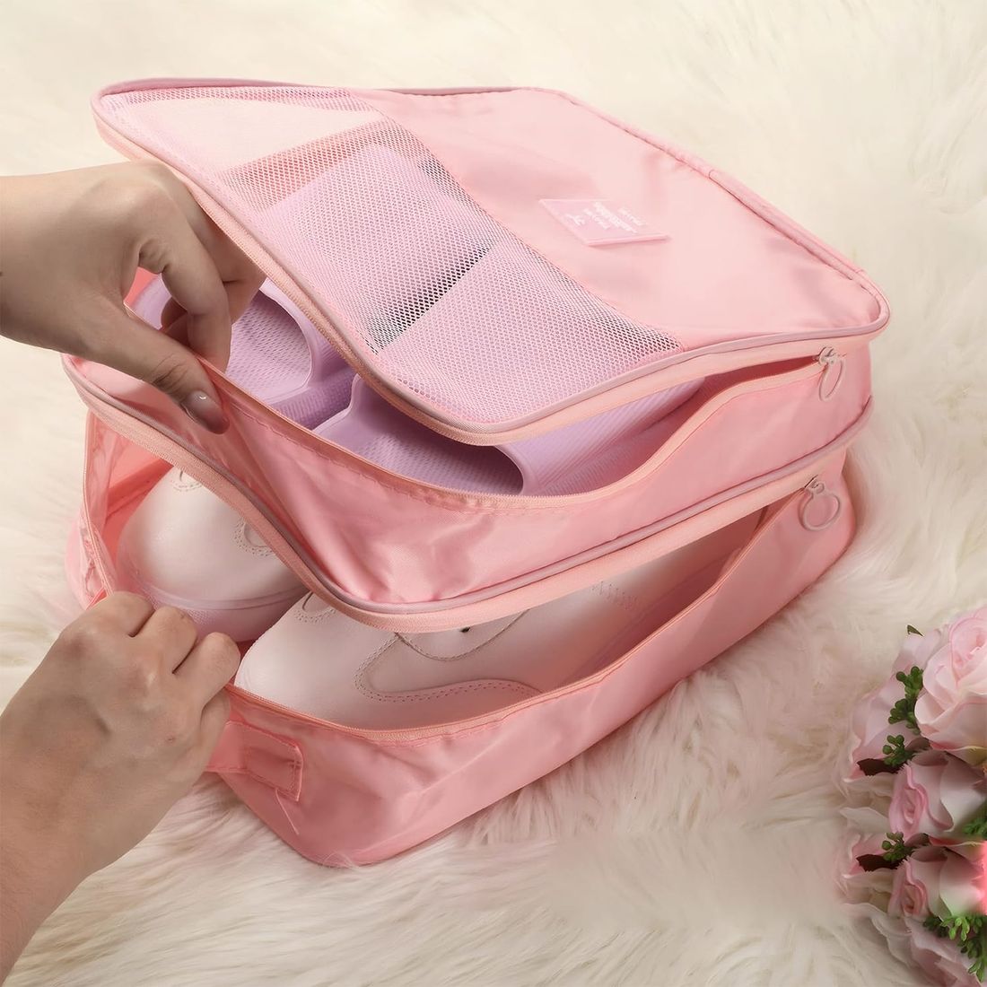 Kit Frasqueira Ibiza Rosa, Kit Frasco 7 Peças e Organizador Porta Sapato Rosa Kit Frasqueira Ibiza Rosa, Kit Frasco 7 Peças e Organizador Porta Sapato Rosa