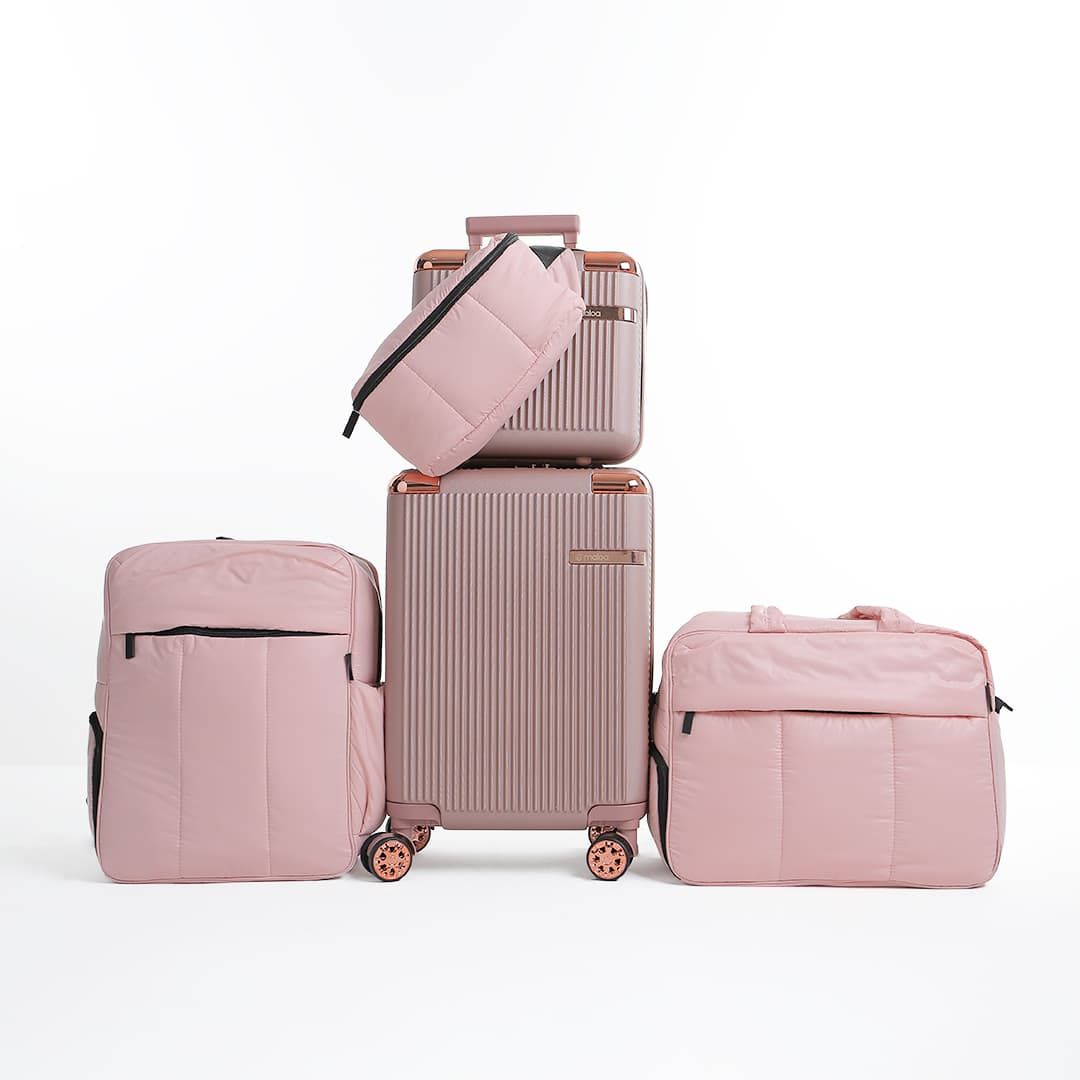 Conjunto de Mala Pequena de Bordo 10kg e Frasqueira Croacia Maloa Rose com Mochila, Bolsa, e Pochete Confort Bag Rosa
