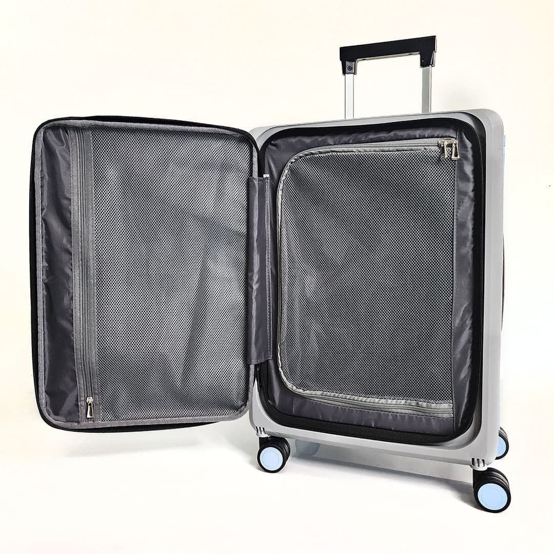 Mala de Viagem Pequena de Bordo 10Kg em Polipropileno 8 Rodas Dobravel Slim Cor:Azul com Cinza