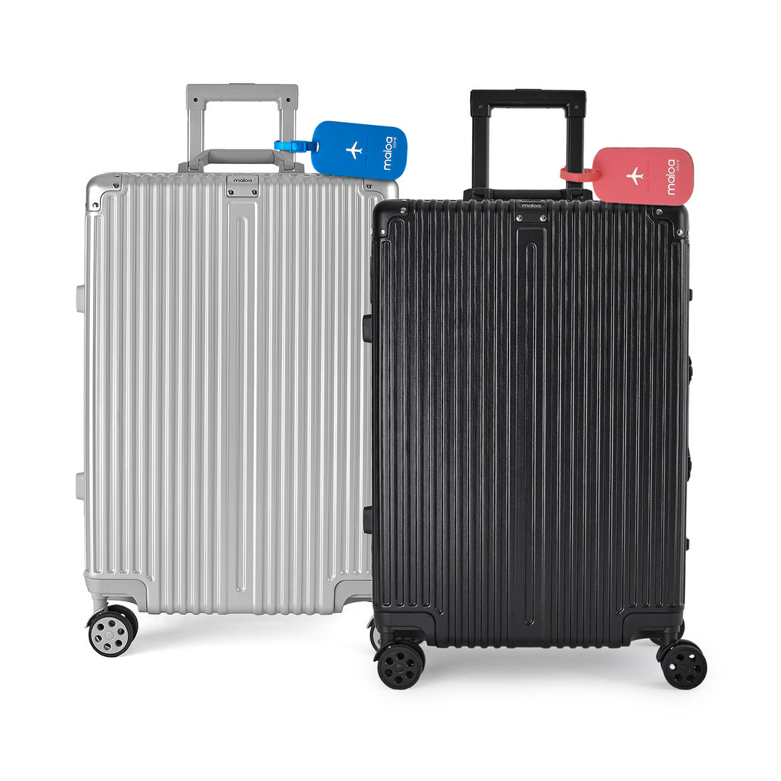 Kit de Mala Pequena de Bordo Noruega Preta e Prata com Tag Good Travel Azul e Rosa Kit de Mala Pequena de Bordo Noruega Preta e Prata com Tag Good Travel Azul e Rosa