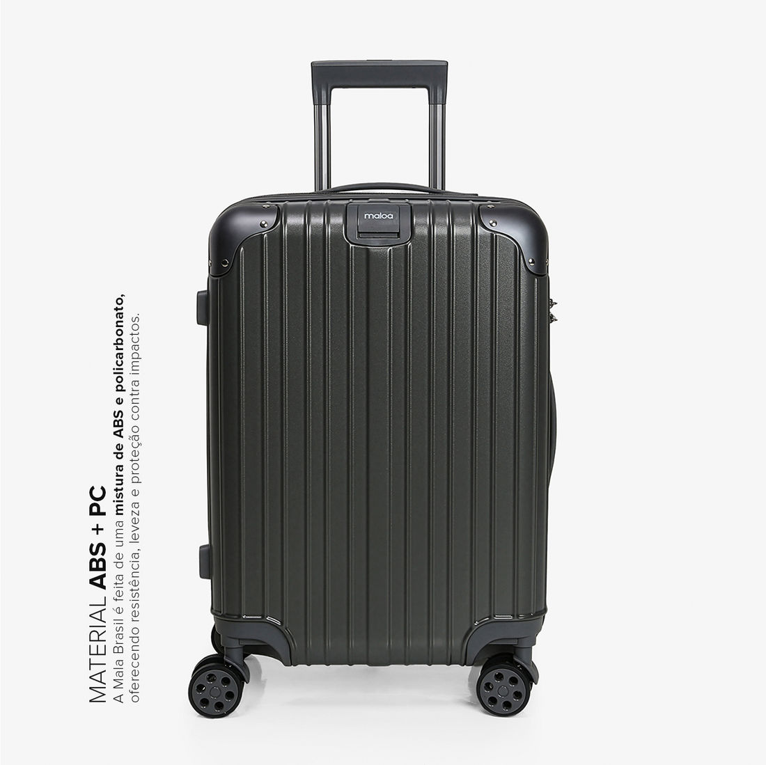 Mala de Viagem Pequena de Bordo 10kg ABS Policarbonato com Expansor Brasil Maloa Chumbo