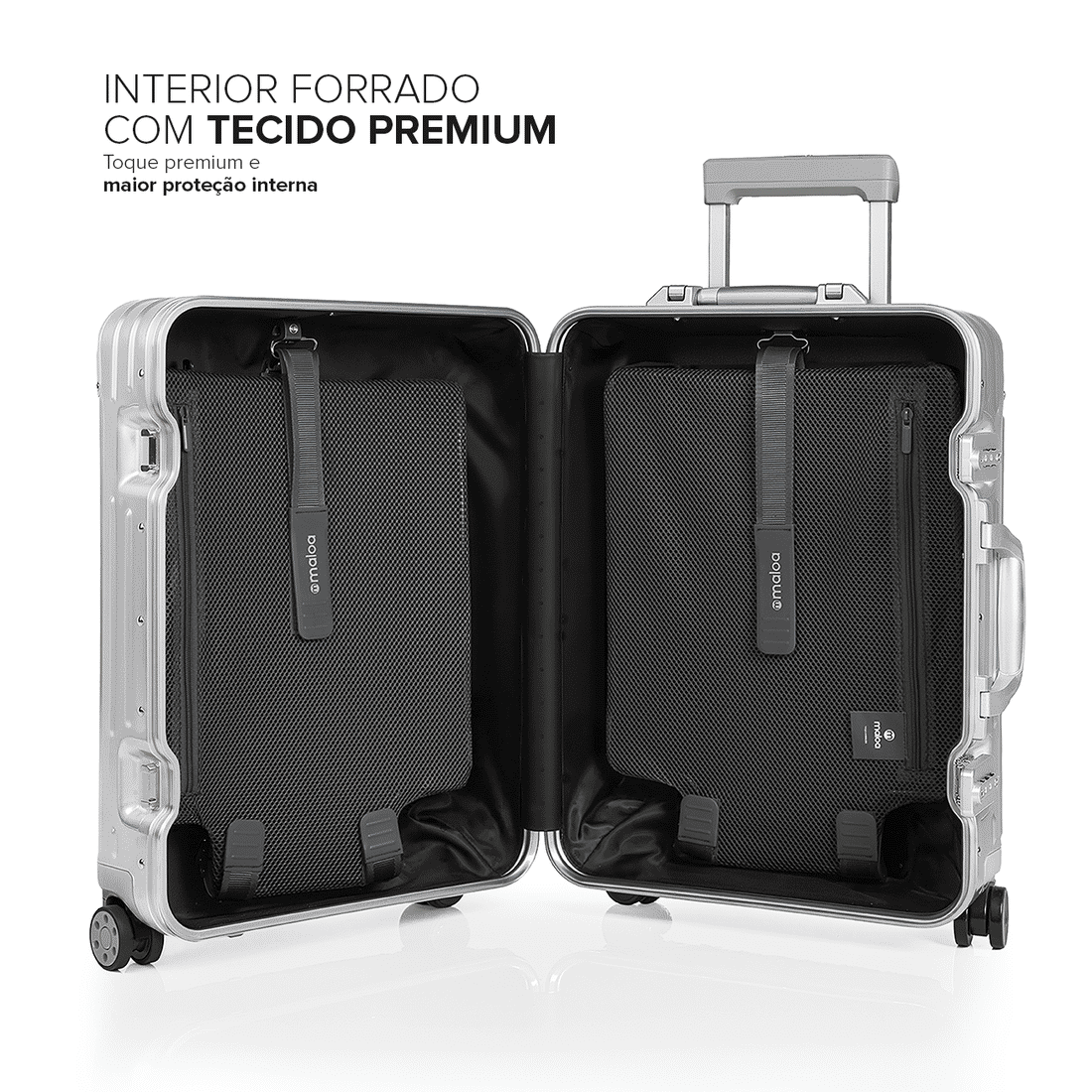 Mala de Viagem Pequena de Bordo 10 kg em Aluminio Dubai Maloa Prata