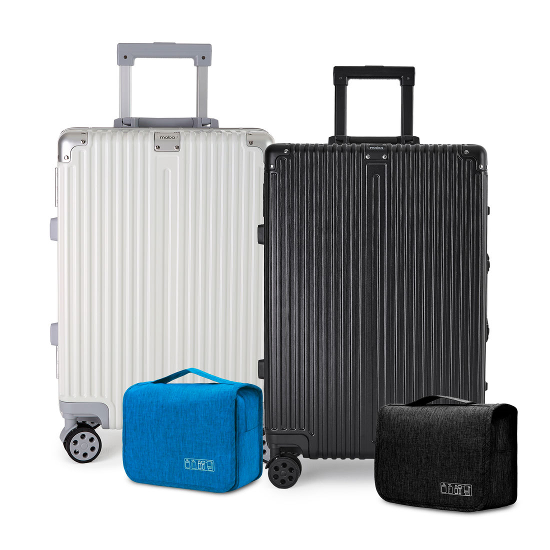 Kit de Mala Pequena de Bordo Noruega Preta e Branca com Nécessaire Gancho Preto e Azul Claro Kit de Mala Pequena de Bordo Noruega Preta e Branca com Nécessaire Gancho Preto e Azul Claro