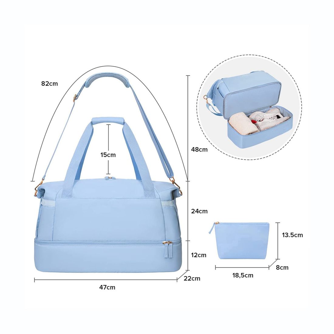 Kit Completo Brasil Branco, Kit Frasco 7 Pecas, Bolsa Journey e Kit Organizador Laundry Azul