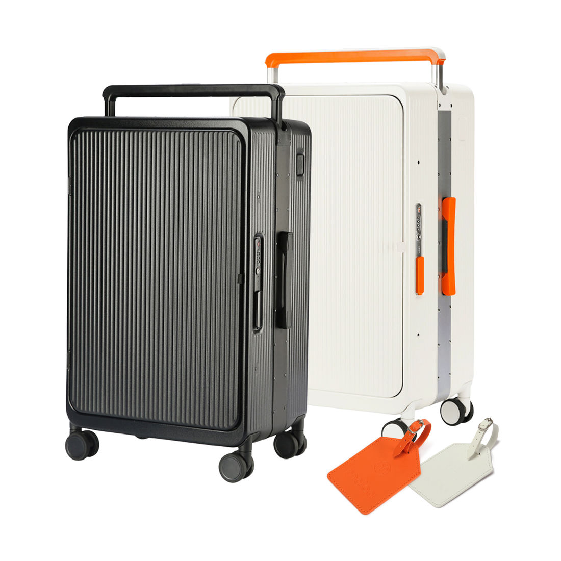 Kit Malas de Bordo 10kg Monaco Maloa Branco e Preto em Policarbonato com 2 Tags Decorativas Kit Malas de Bordo 10kg Monaco Maloa Branco e Preto em Policarbonato com 2 Tags Decorativas