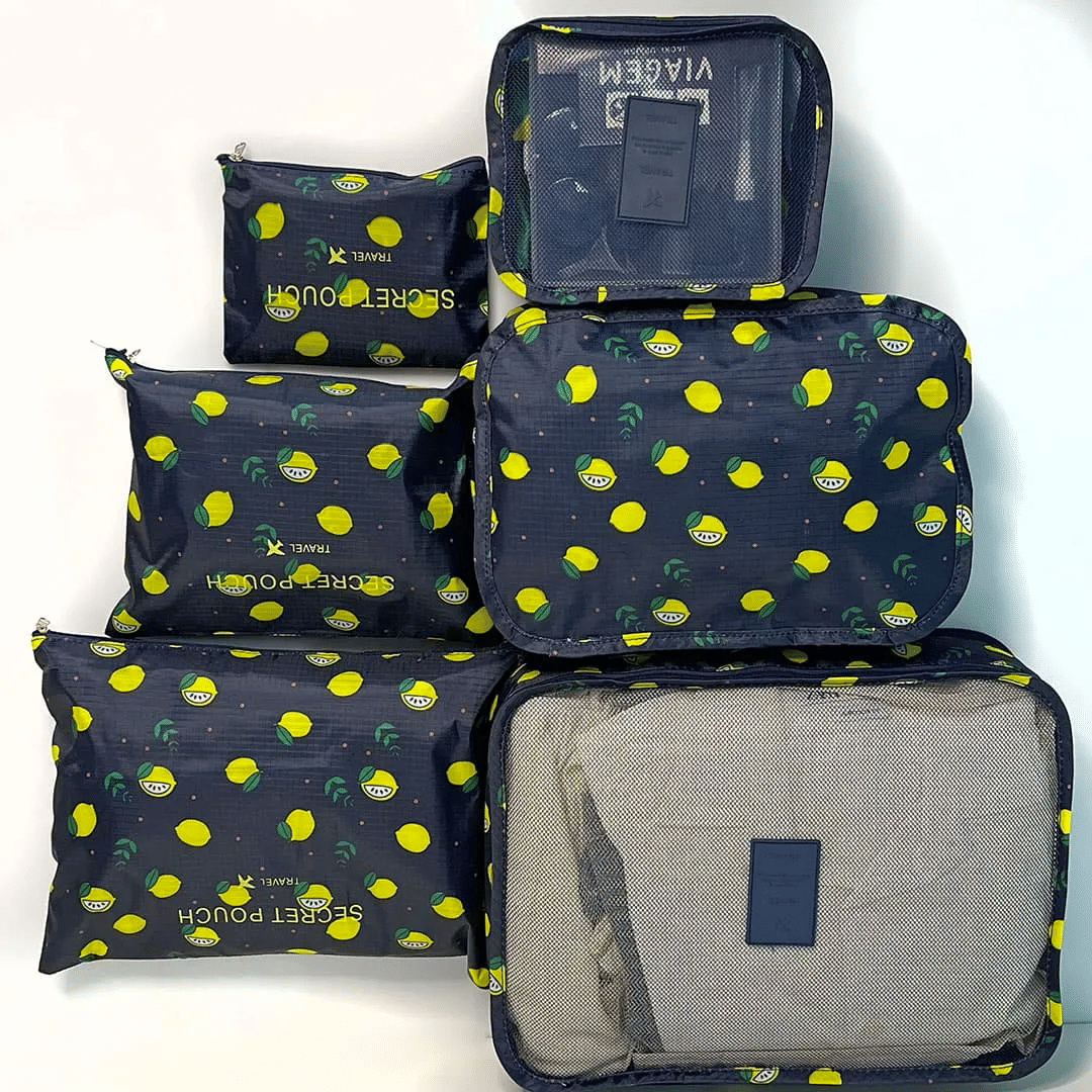 Kit Organizador De Mala 6 Peças Limão Preto Kit Organizador De Mala 6 Peças Limão Preto