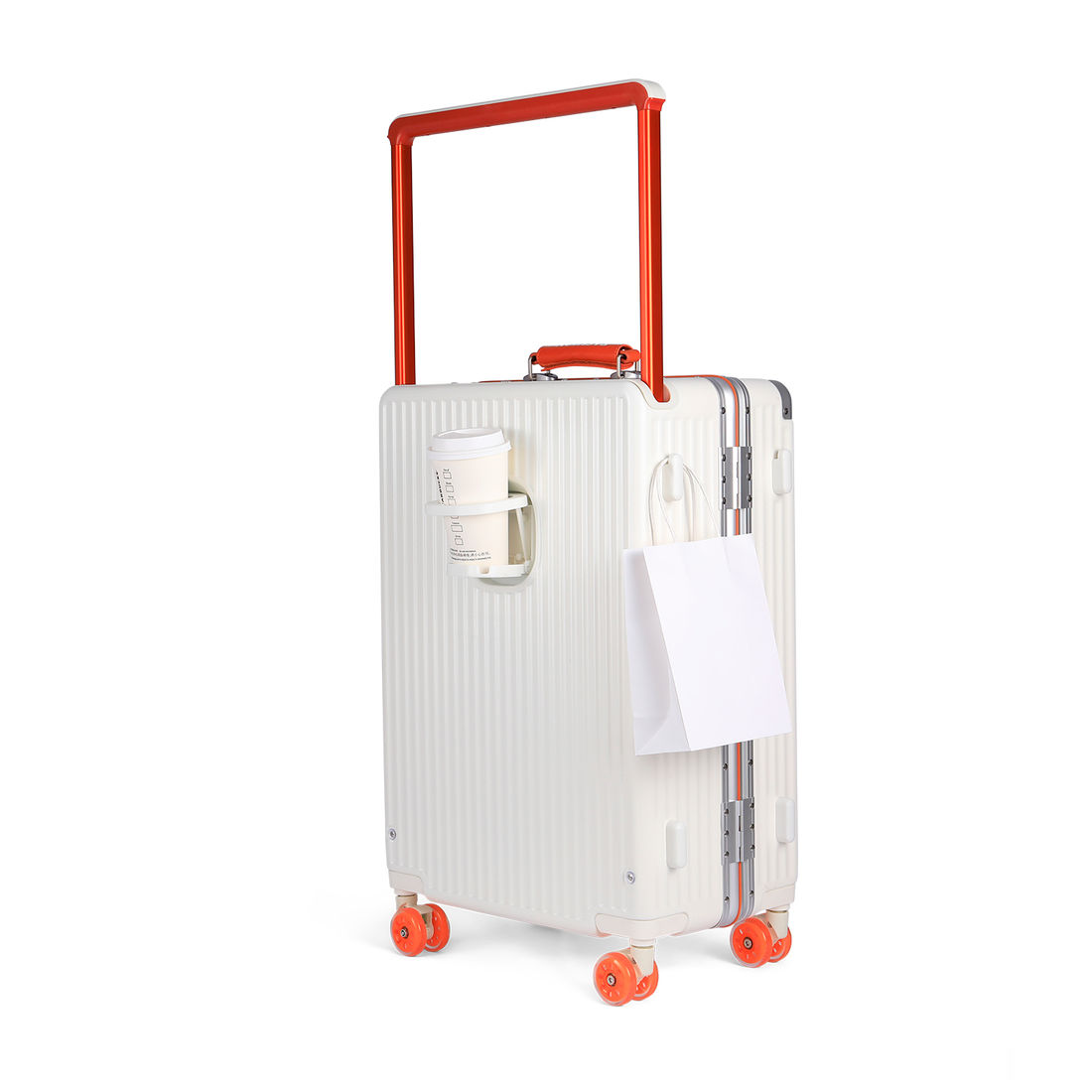 Kit Malas de Bordo 10kg Veneza Maloa Branco e Preto em Policarbonato com Kit Organizador 7 Peças Bege