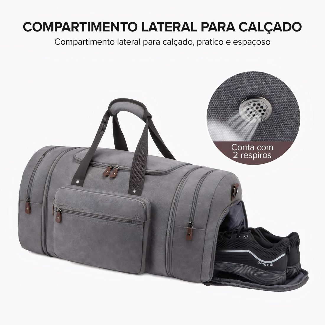 Bolsa de Viagem com Expansor Canvas Duffel Bags Cinza Bolsa de Viagem com Expansor Canvas Duffel Bags Cinza