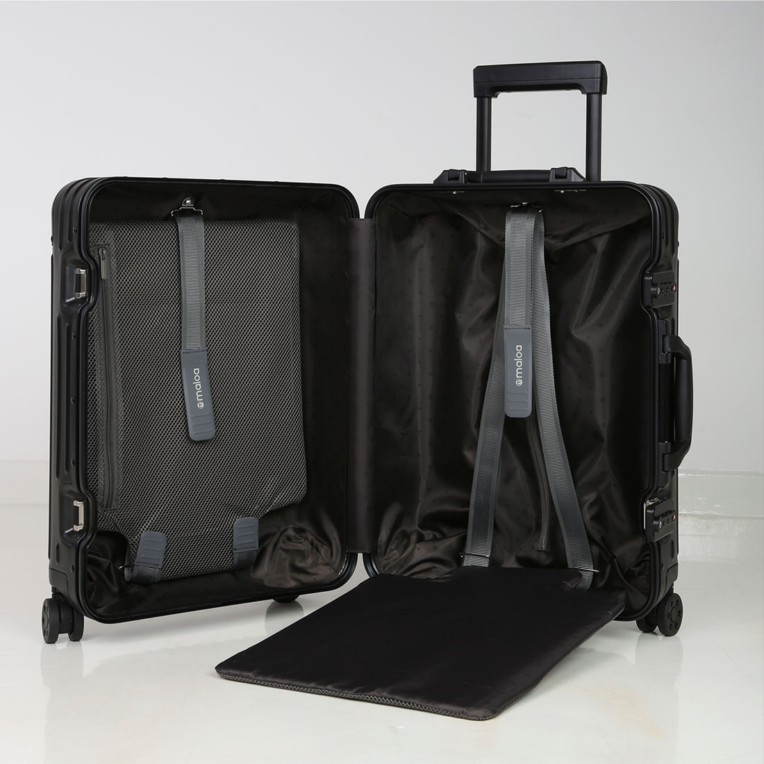 Mala de Viagem Pequena de Bordo 10 kg em Aluminio Dubai Maloa Preto