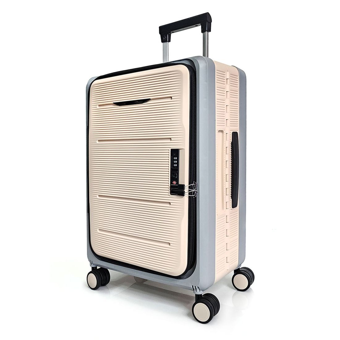 Mala de Viagem Pequena de Bordo 10Kg em Polipropileno 8 Rodas Dobravel Slim Cor:Bege com Cinza Mala de Viagem Pequena de Bordo 10Kg em Polipropileno 8 Rodas Dobravel Slim Cor:Bege com Cinza