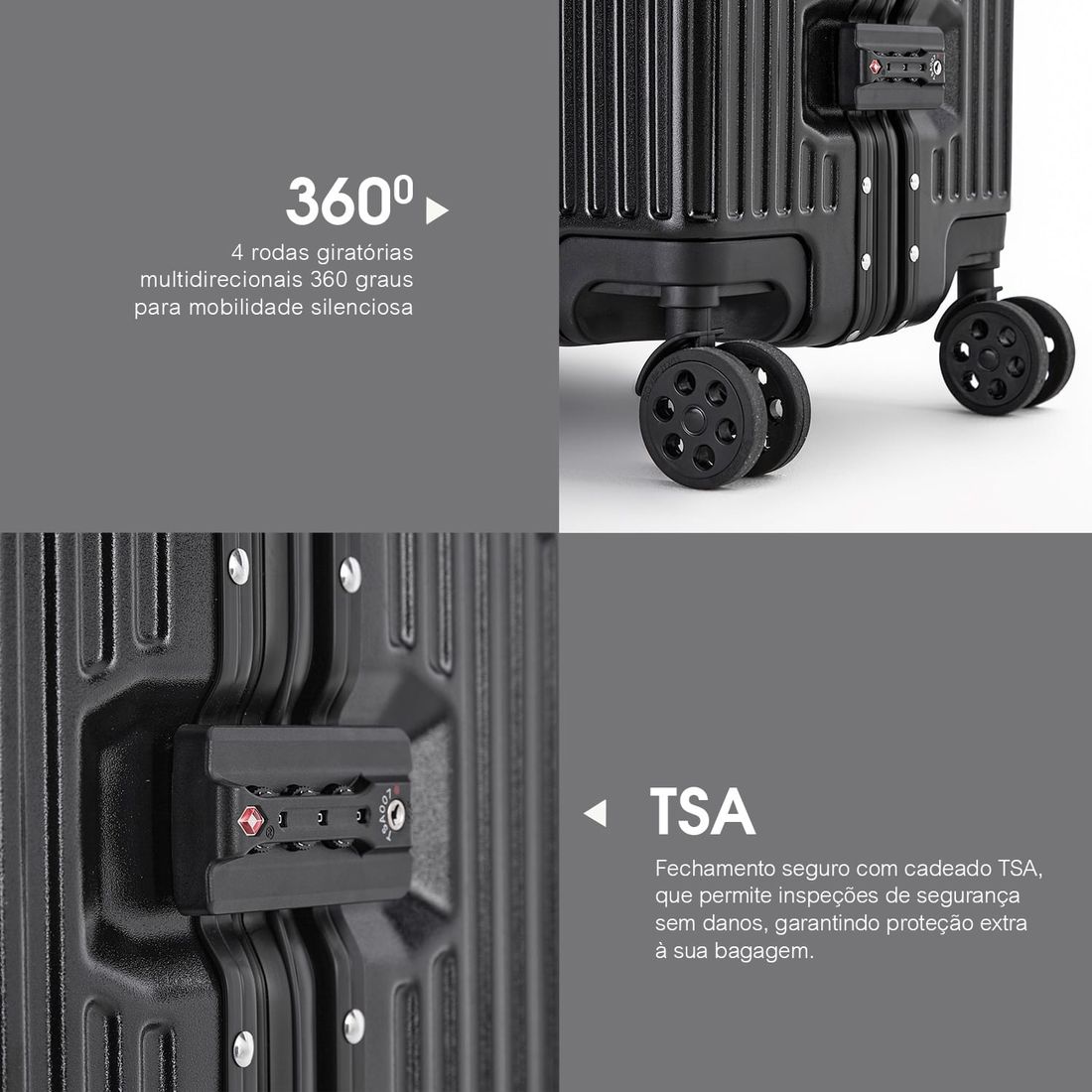 Mala de Viagem Média 23kg Policarbonato ABS Noruega Maloa Preto Mala de Viagem Média 23kg Policarbonato ABS Noruega Maloa Preto