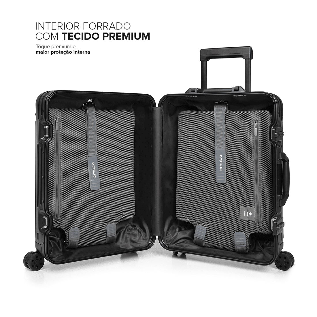 Kit Malas de Bordo 10kg Dubai Maloa Prata e Preto em Alumínio Kit Malas de Bordo 10kg Dubai Maloa Prata e Preto em Alumínio