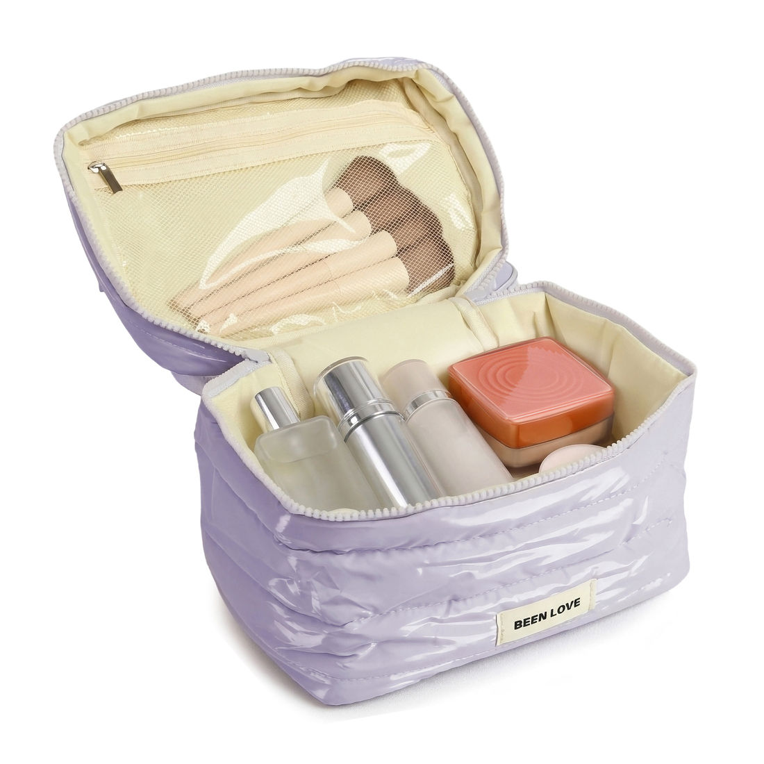 Kit Mala de Viagem Pequena 10kg Chicago Lilás e Kit Multifuncional Puffer com Porta Notebook, Porta Passaporte e Necessaire