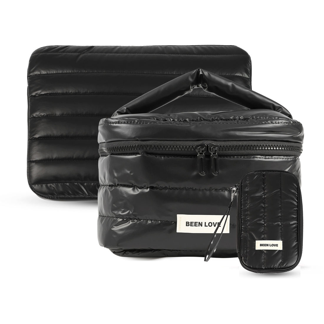 Kit de Acessórios Multifuncional com Necessaire, Porta Passaporte e Porta Notebook 14 Polegadas Puffer Maloa Preto