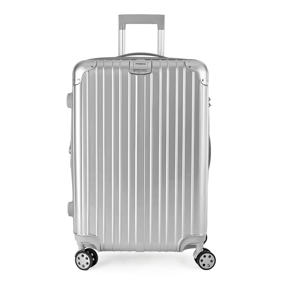 Kit Mala de Viagem Pequena de Bordo 10kg Brasil Prata e Mala Brasil Grande 32kg Prata Kit Mala de Viagem Pequena de Bordo 10kg Brasil Prata e Mala Brasil Grande 32kg Prata