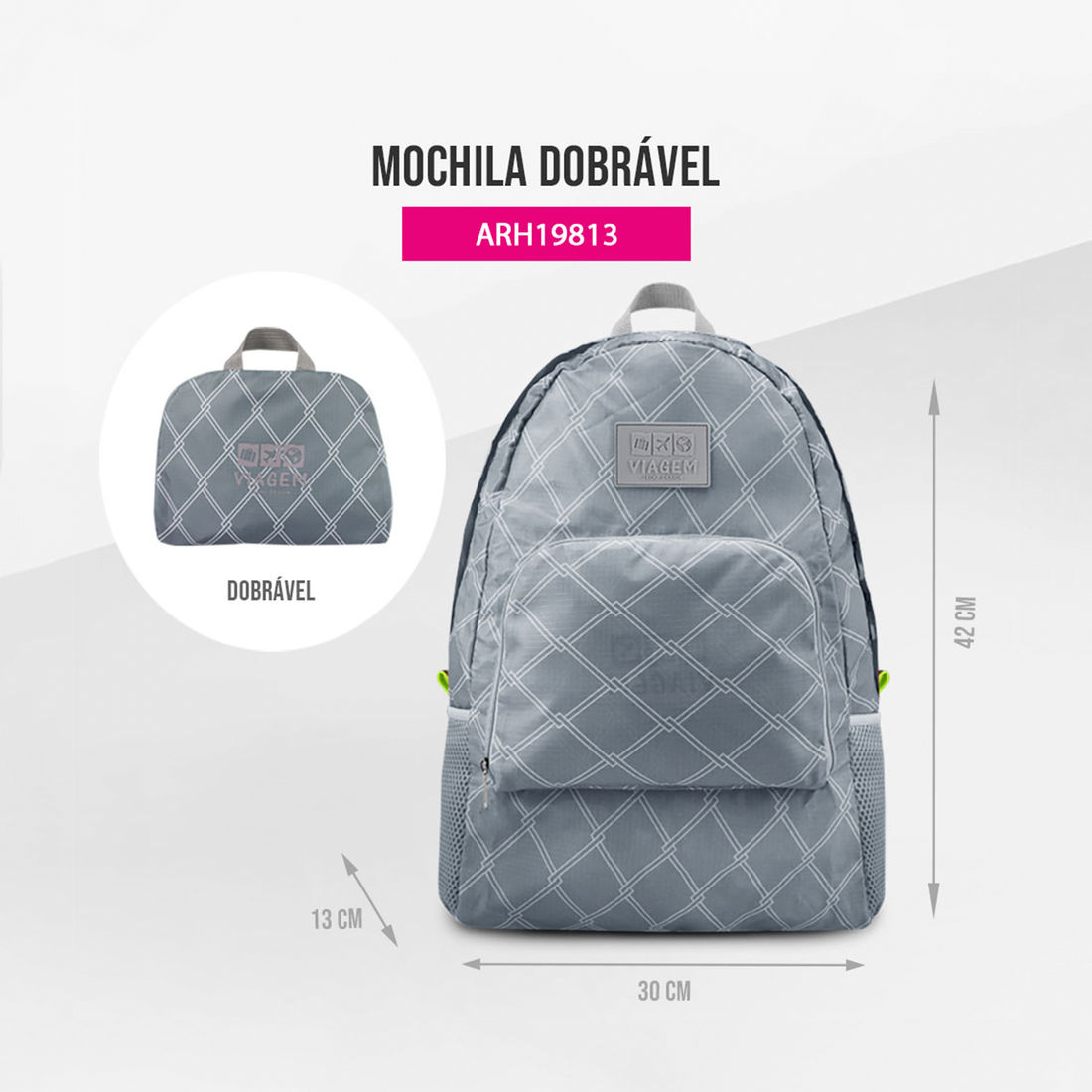 Mochila Dobrável Cinza Listras