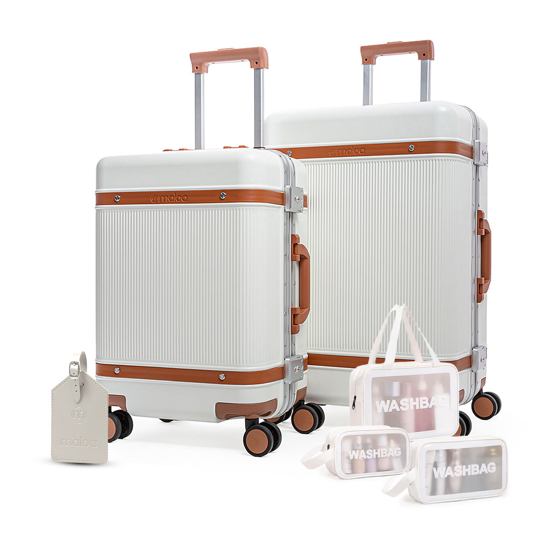 Kit de Mala de Viagem Pequena 10kg e Média 23kg Roma com Kit Necessaire Washbag e Tag Decorativa Branca