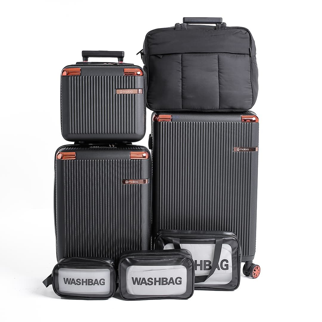 Kit de Mala de Viagem Media 23kg e Grande 32kg Com Frasqueira Croácia Preto com Bolsa Confort Bag e WashBag Kit de Mala de Viagem Media 23kg e Grande 32kg Com Frasqueira Croácia Preto com Bolsa Confort Bag e WashBag