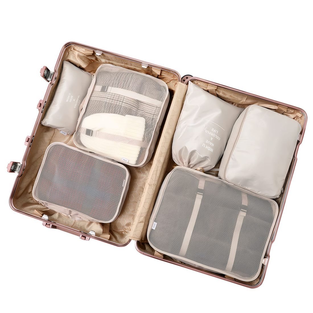 Kit de Mala Pequena de Bordo Suécia Preta e Branca com Organizador de Malas Colorful Life Cinza e Bege